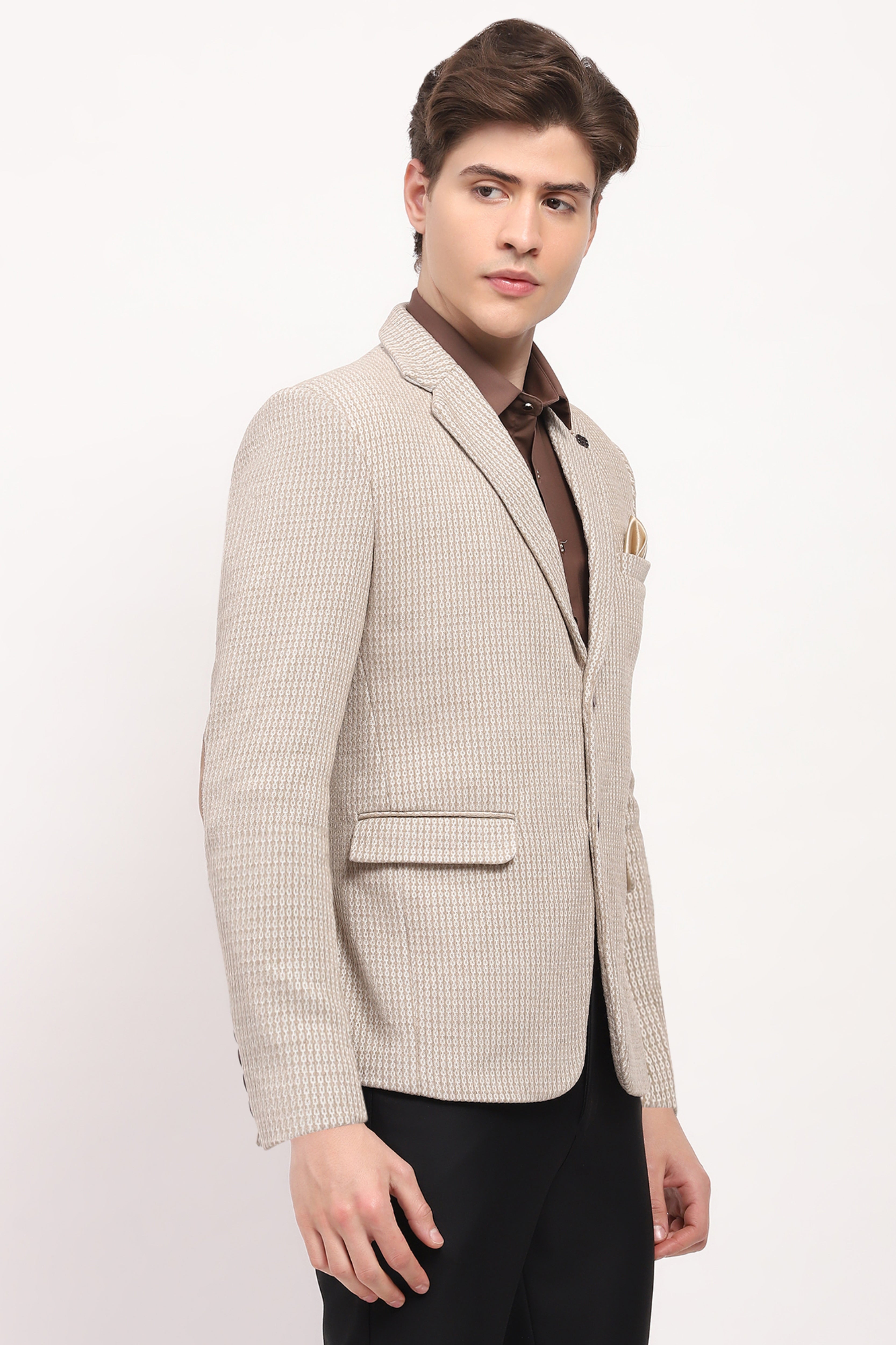 Beige Tailored Elbow Patch Coat