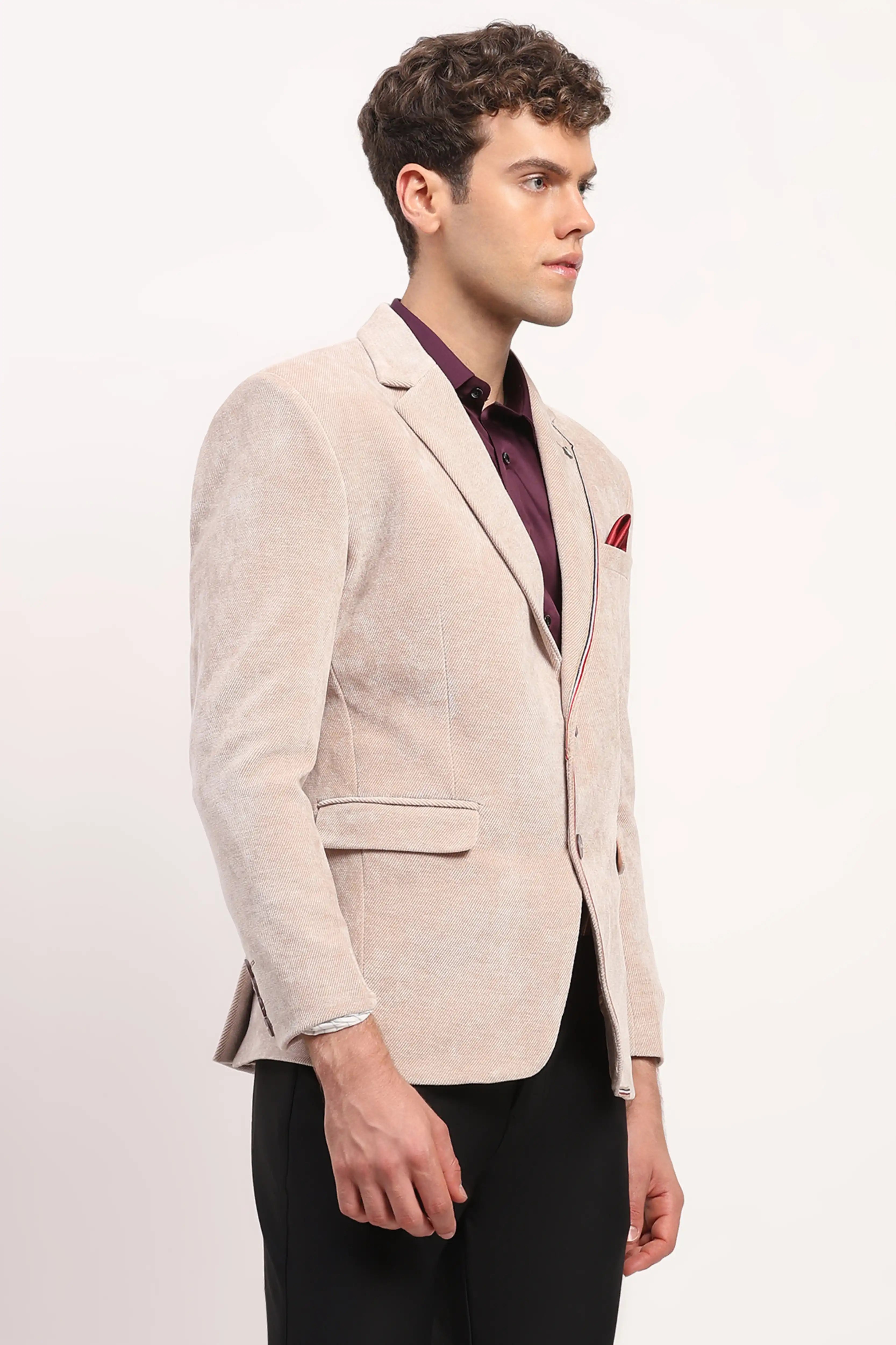 Beige Self-Striped Coat