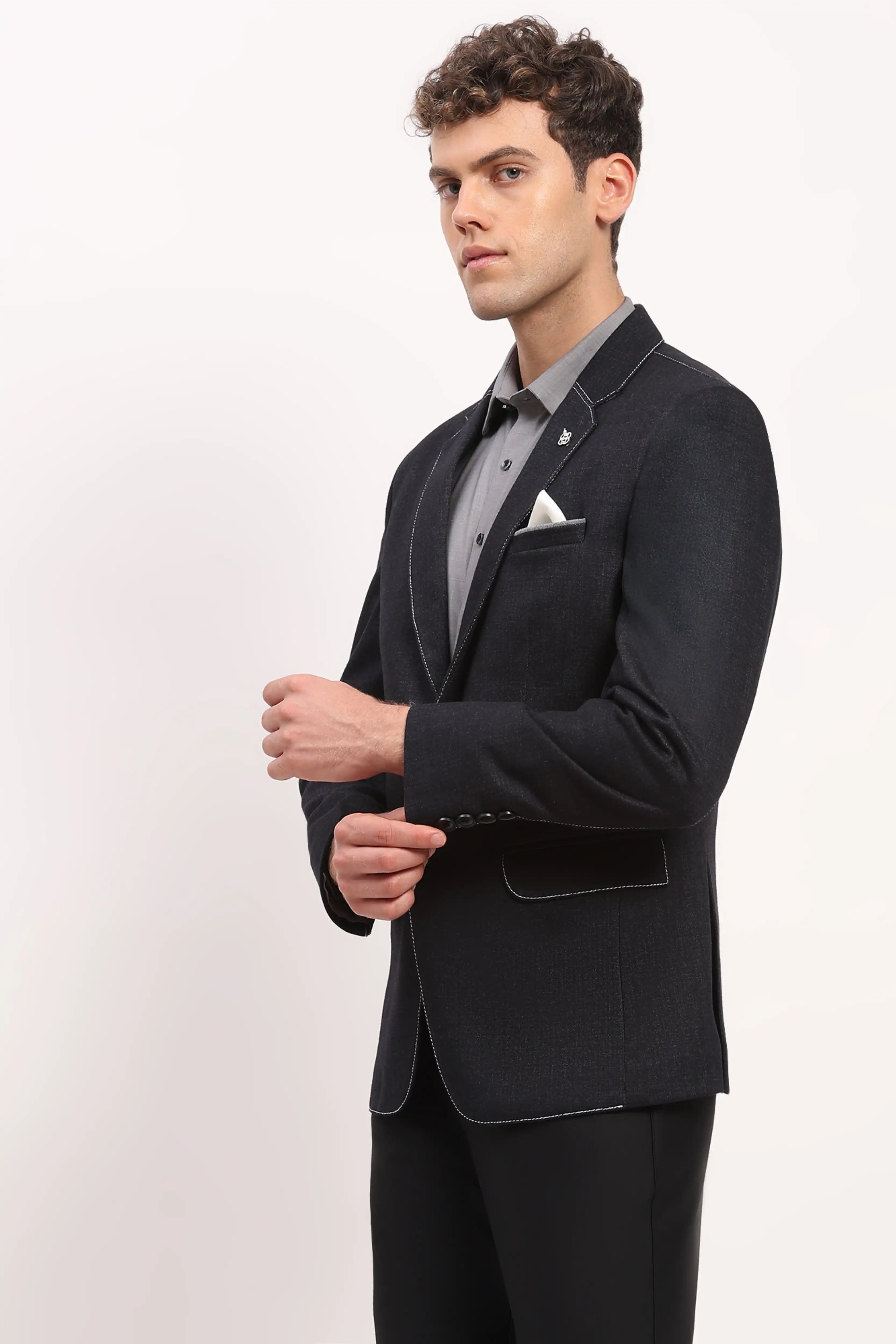 Charcoal Stitch-Detail Coat