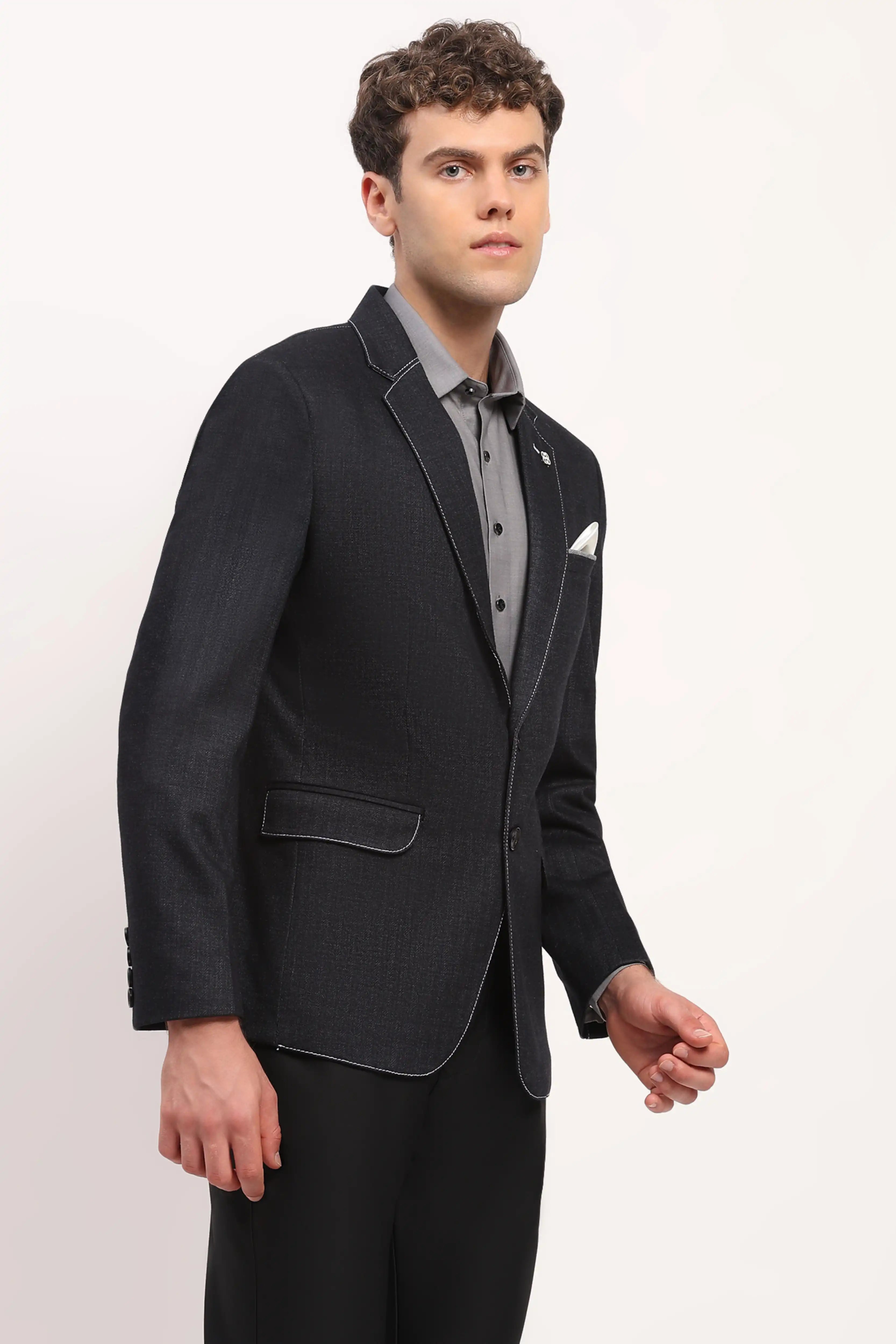 Charcoal Stitch-Detail Coat