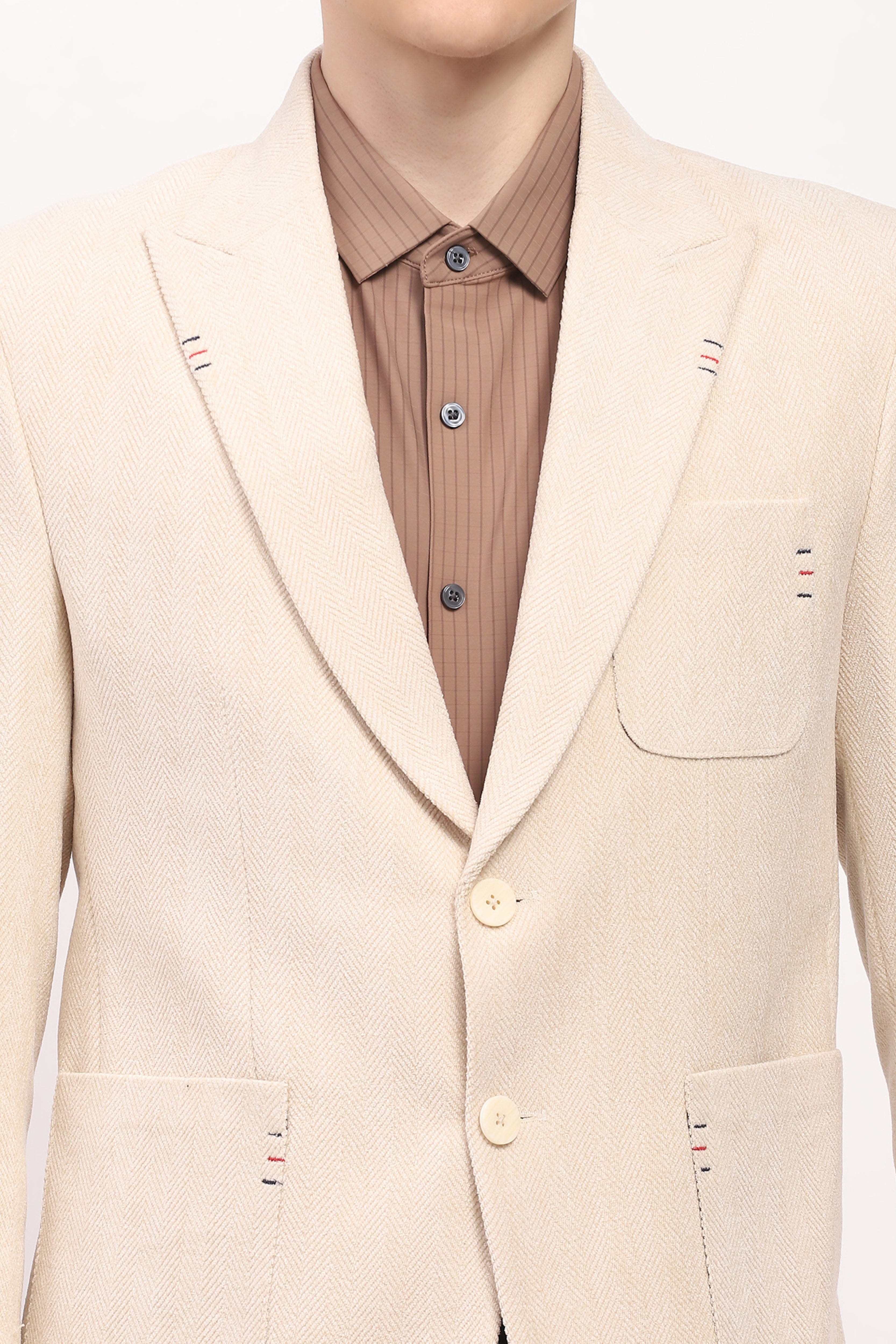 Cream Self Design Chevron Coat