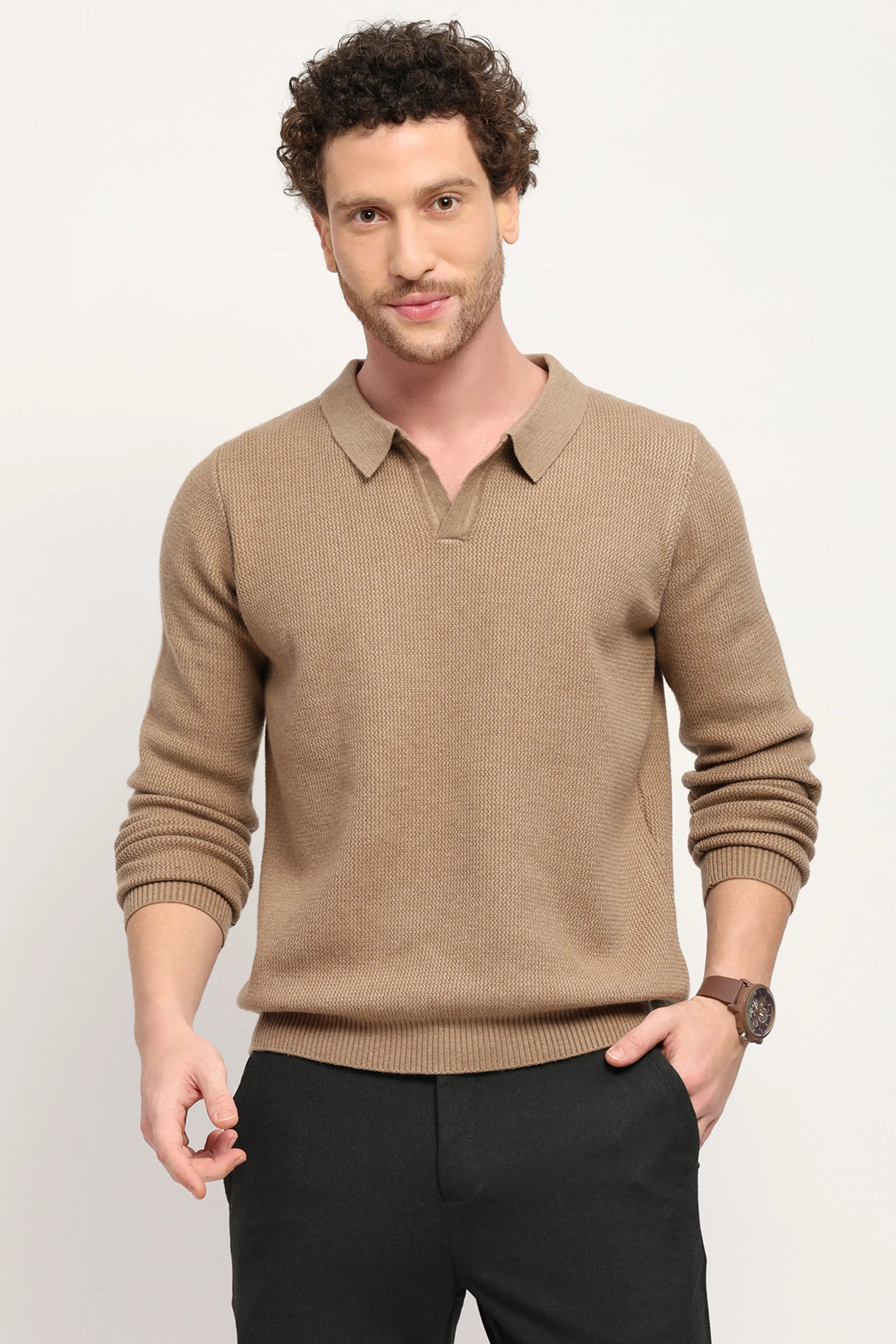Self-Design Beige Pullover