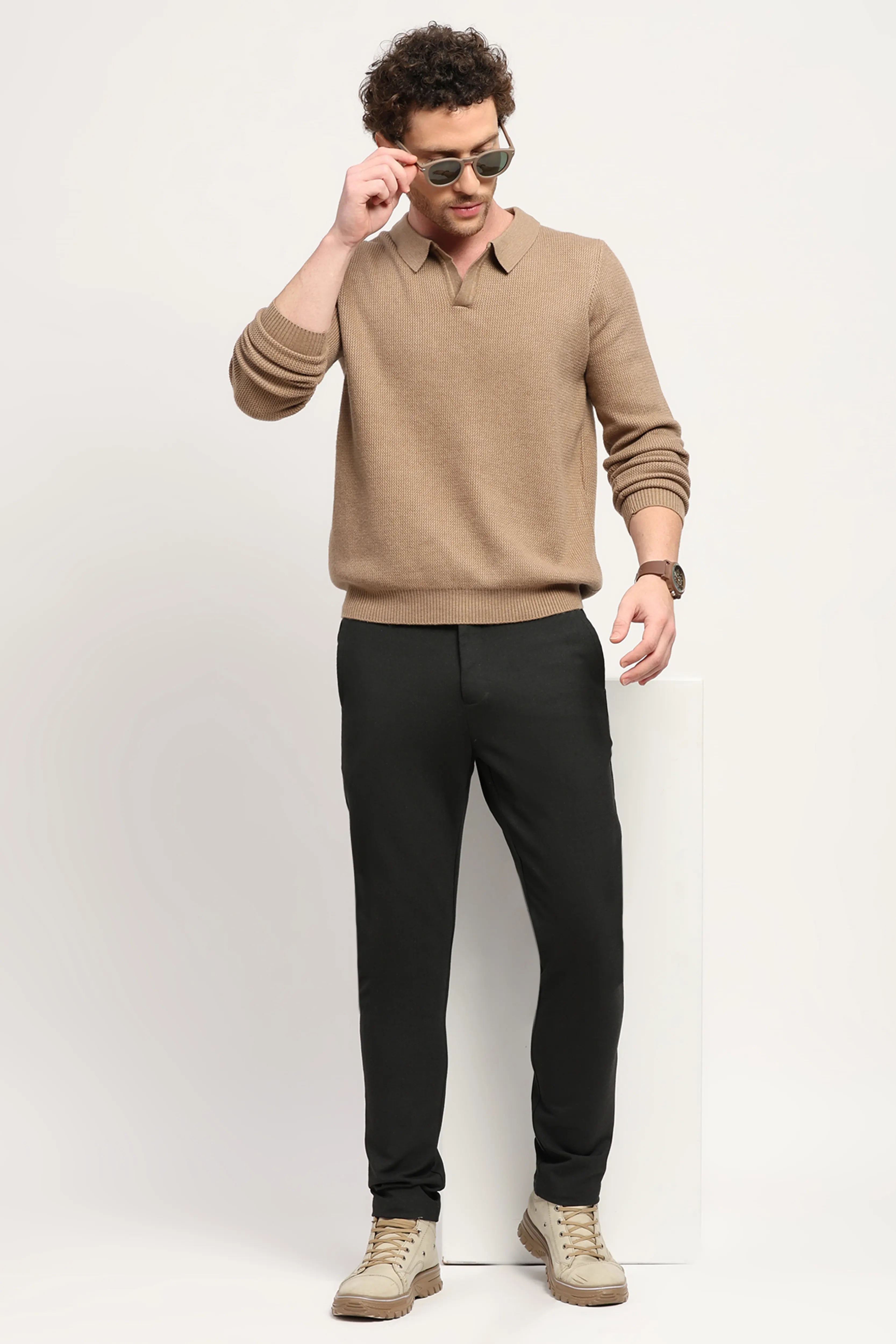 Self-Design Beige Pullover - Global Republic