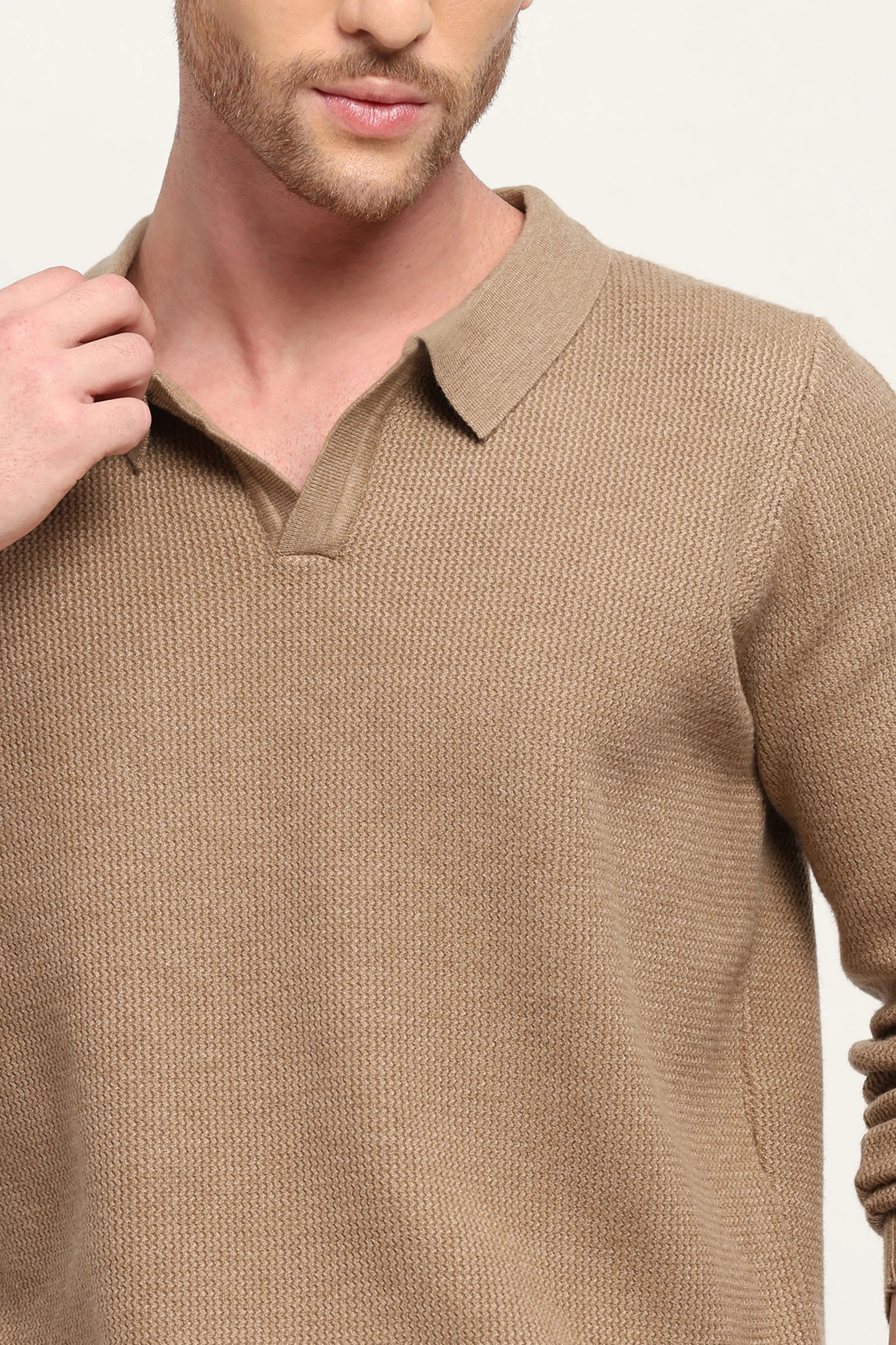 Self-Design Beige Pullover - Global Republic