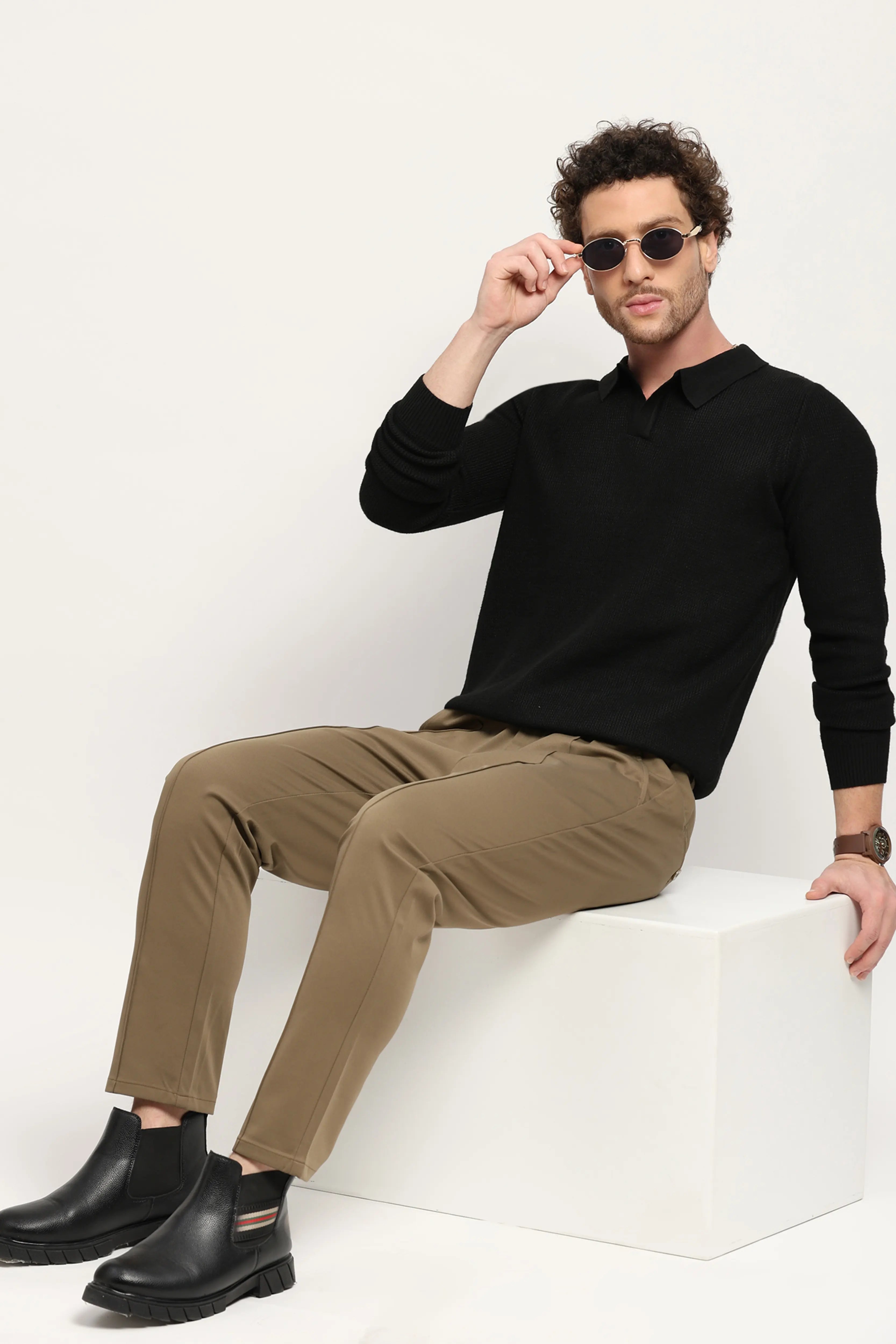 Self-Design Black Pullover - Global Republic