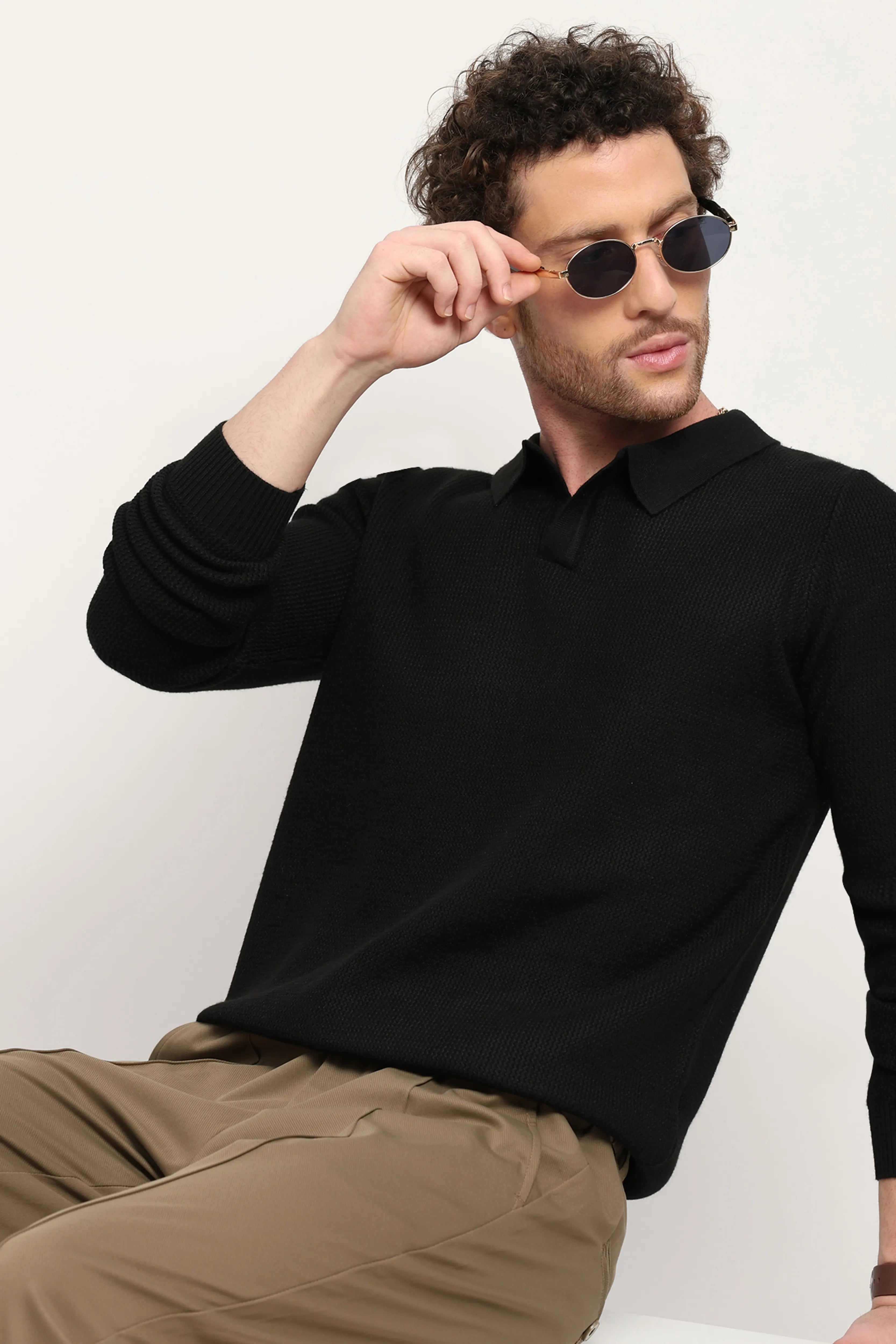 Self-Design Black Pullover - Global Republic