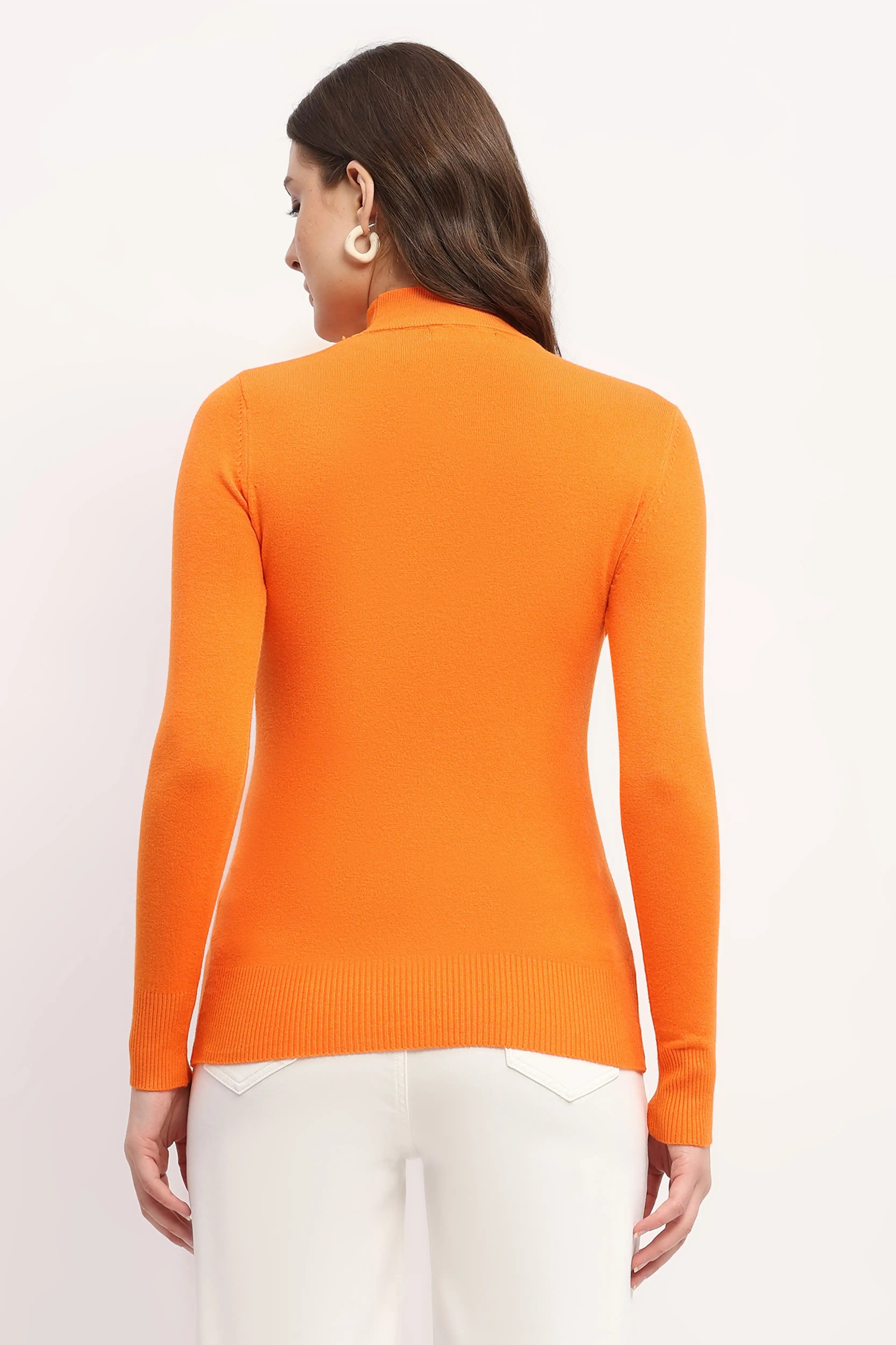 Orange Slim-Fit High-Neck Pullover