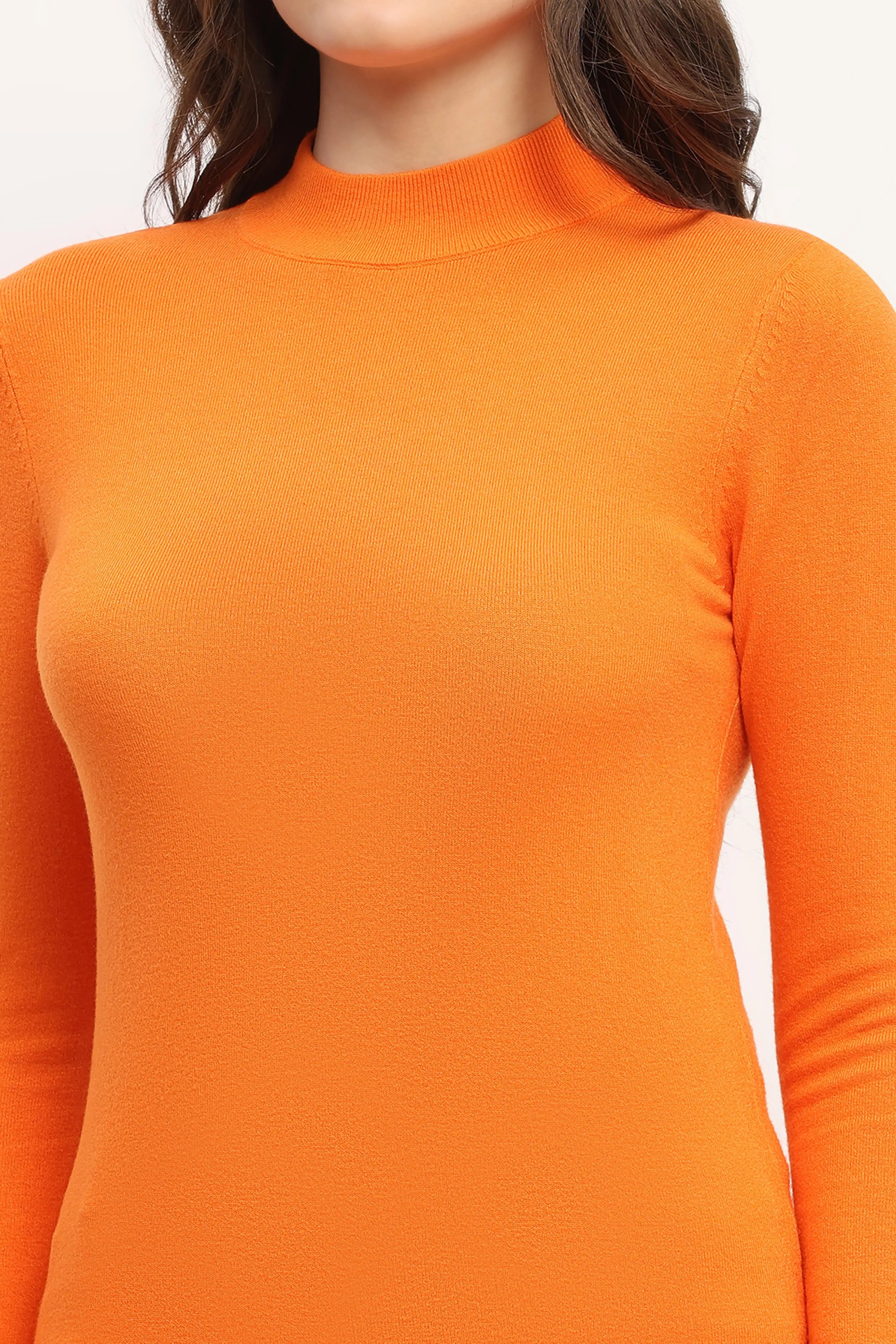 Orange Slim-Fit High-Neck Pullover