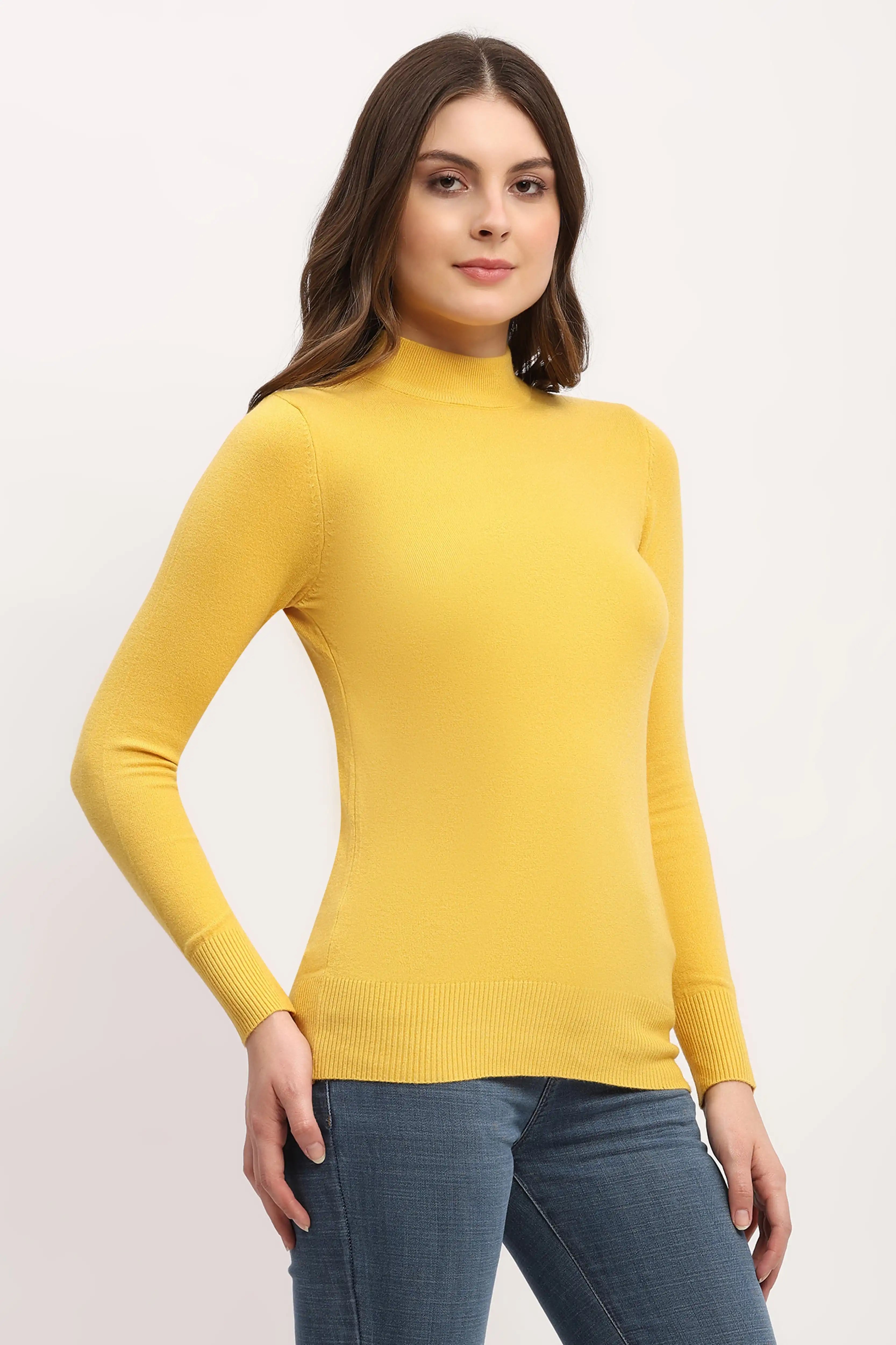 Yellow Slim-Fit High-Neck Pullover