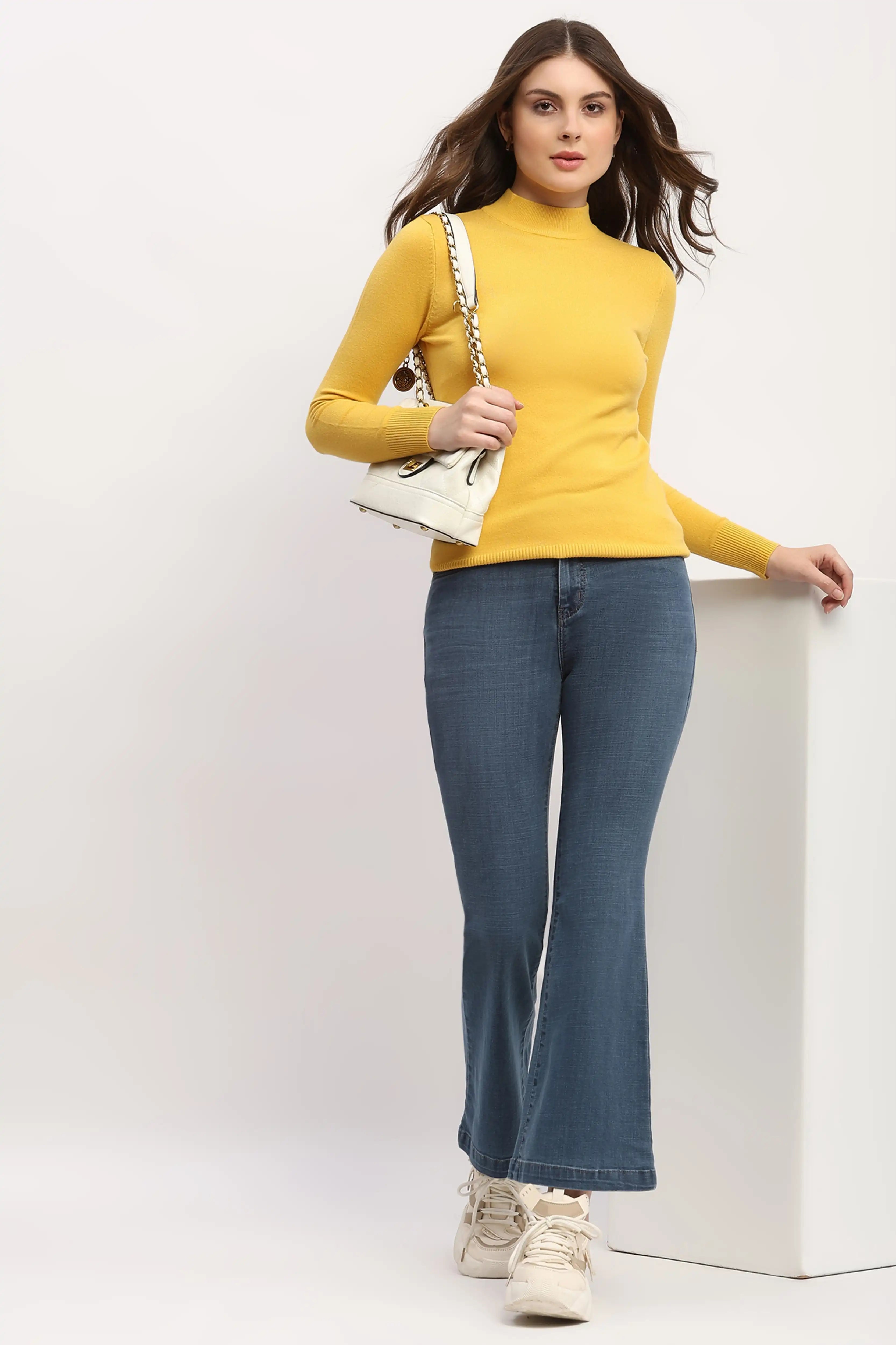 Yellow Slim-Fit High-Neck Pullover