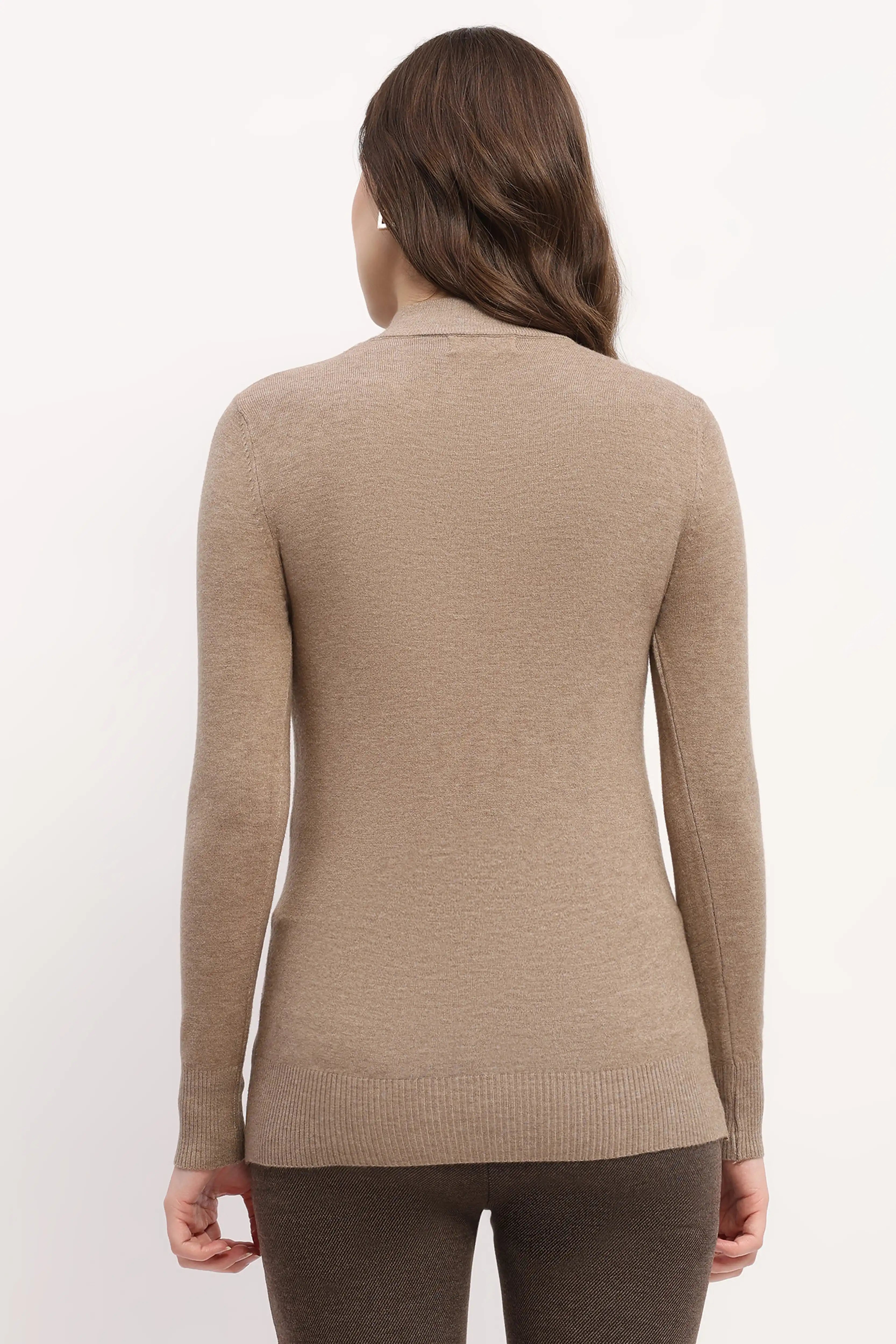 Brown Slim-Fit High-Neck Pullover