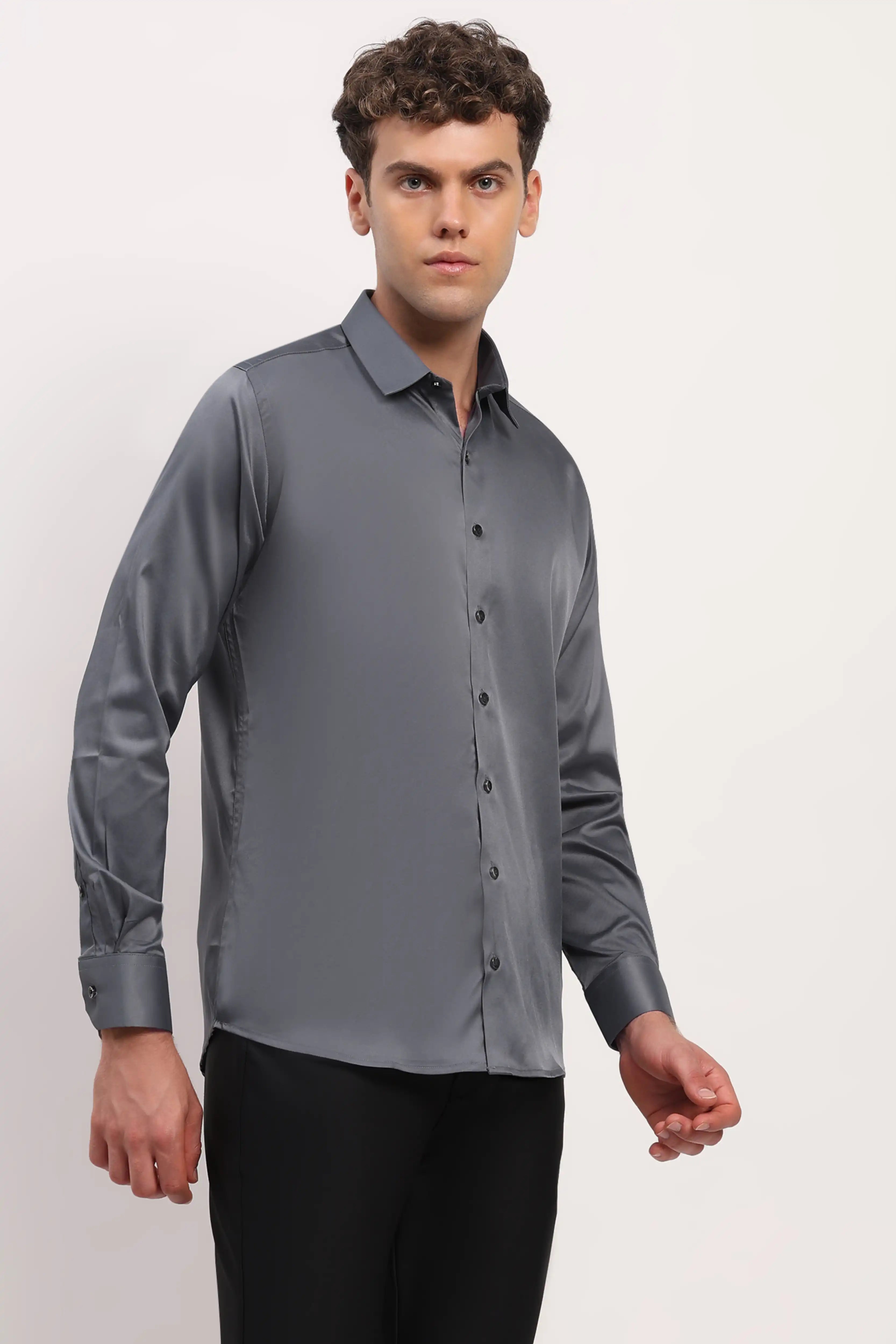Grey Satin-Blend Shirt
