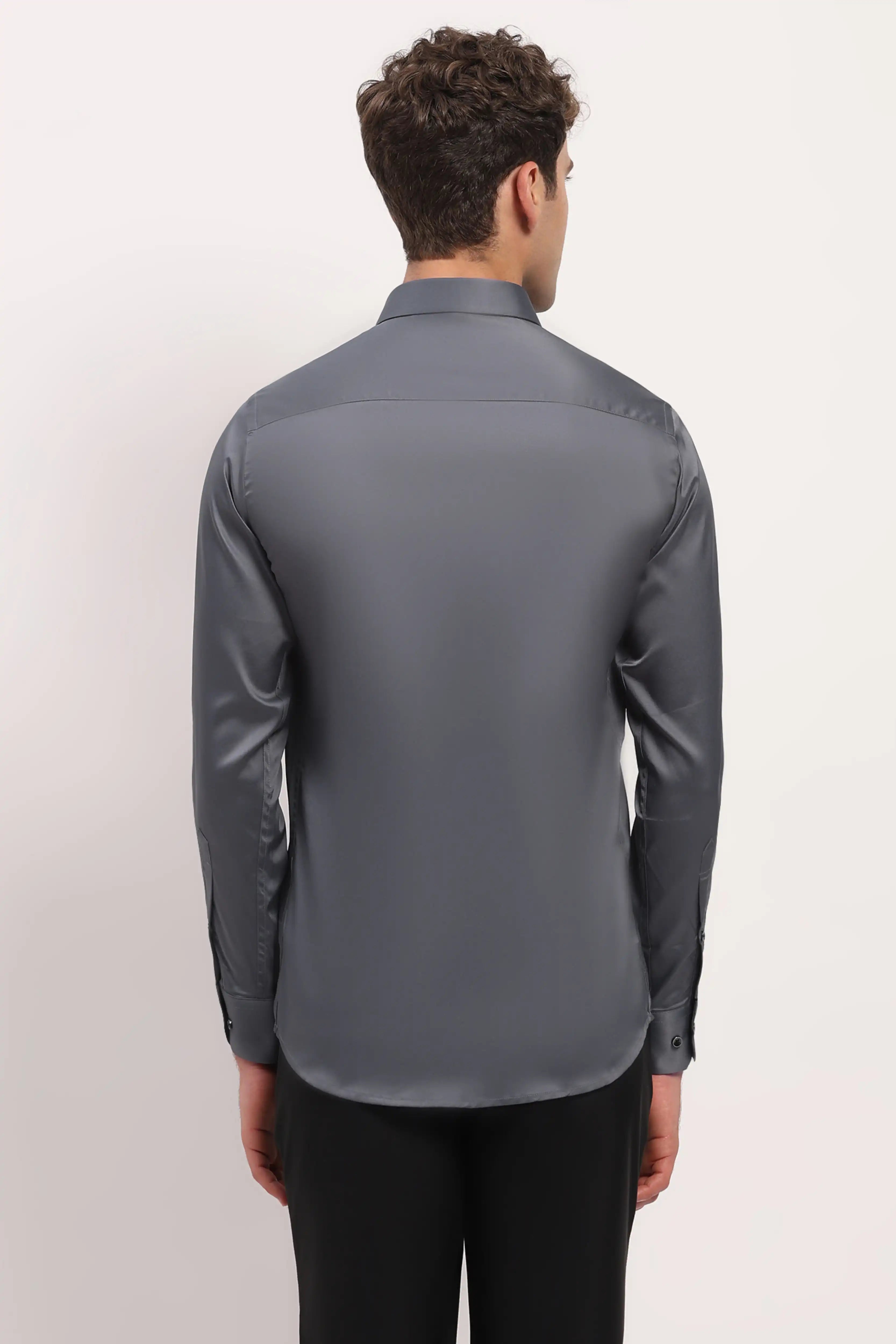 Grey Satin-Blend Shirt