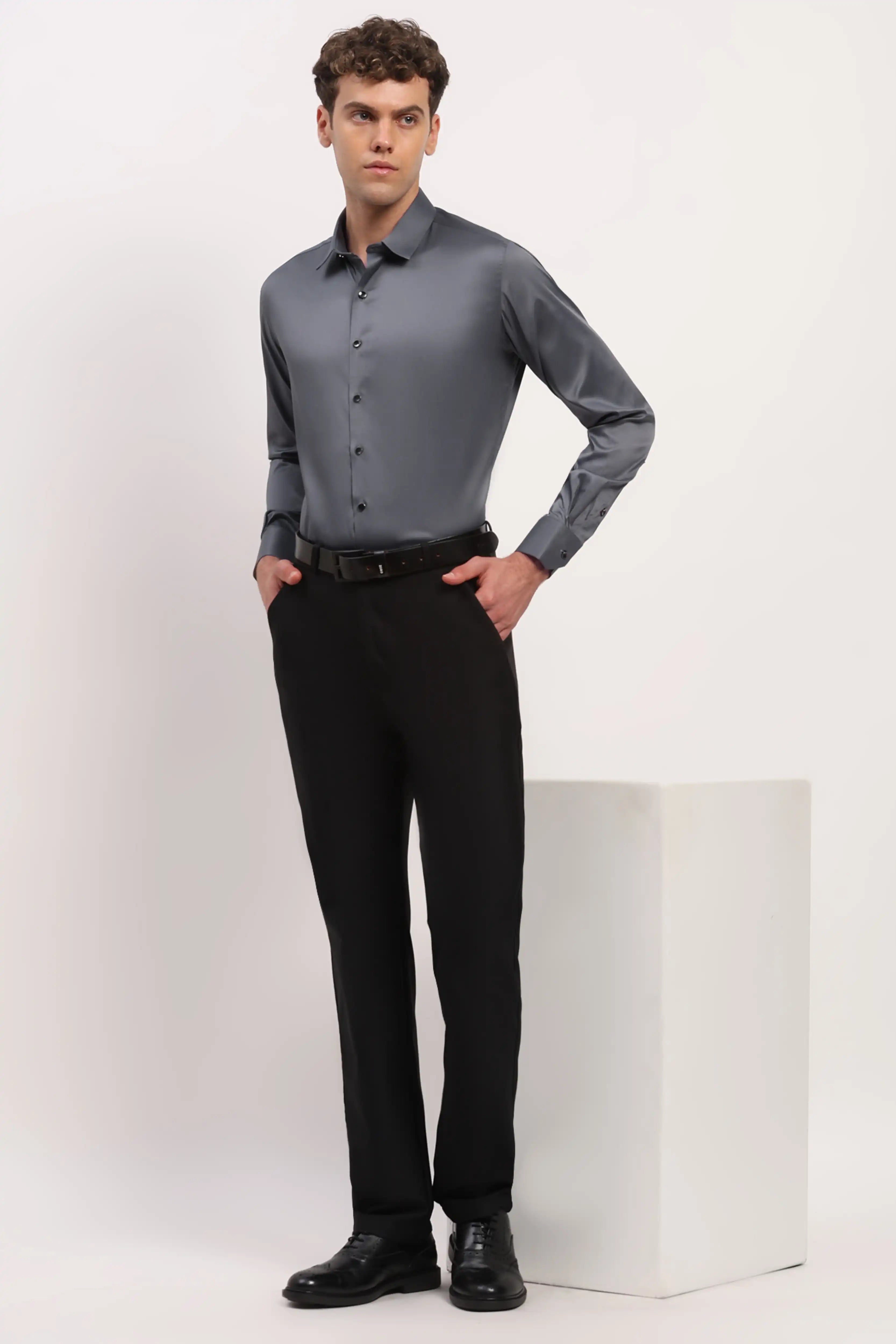 Grey Satin-Blend Shirt