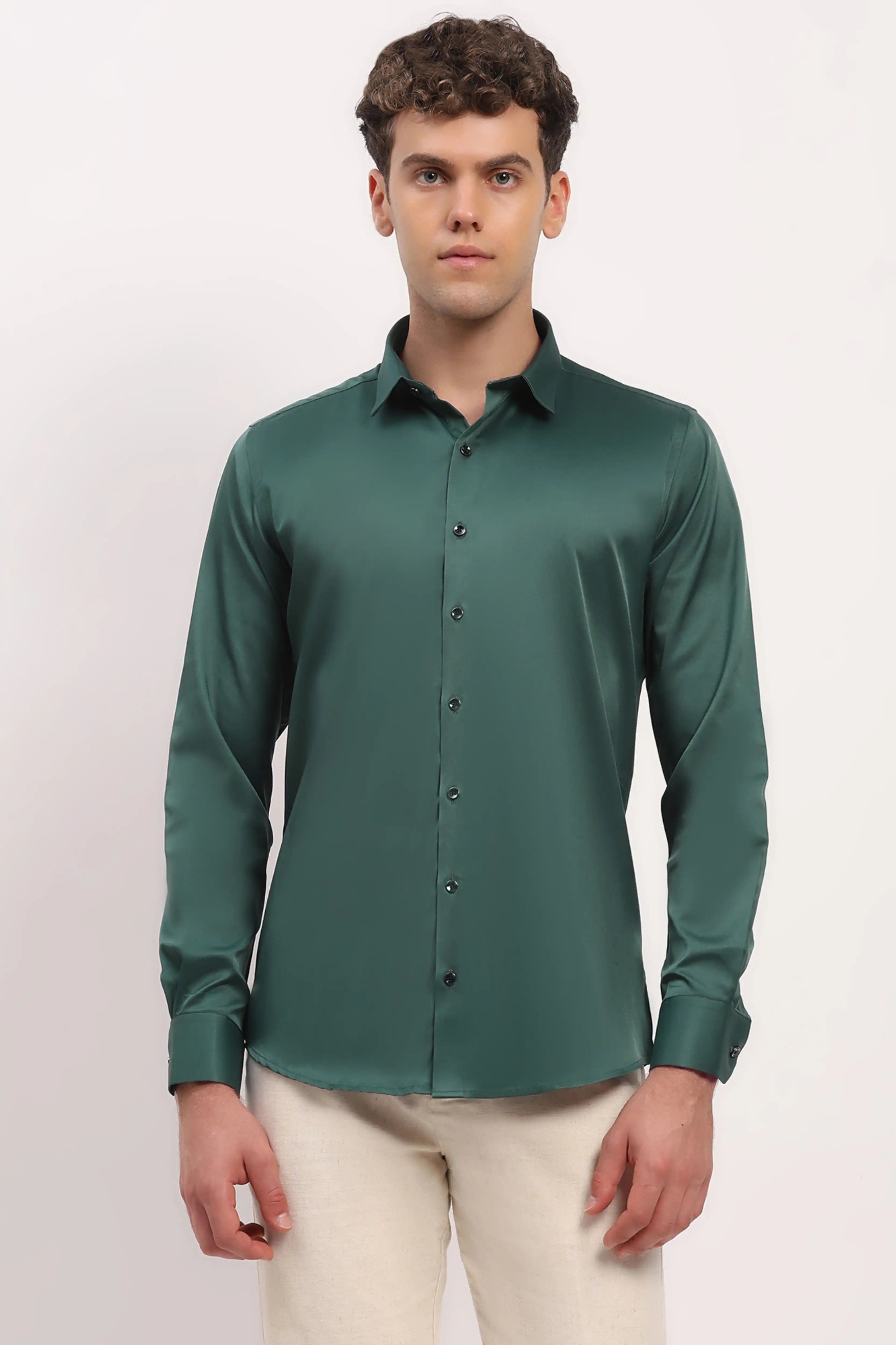 Bottle Green Satin-Blend Shirt