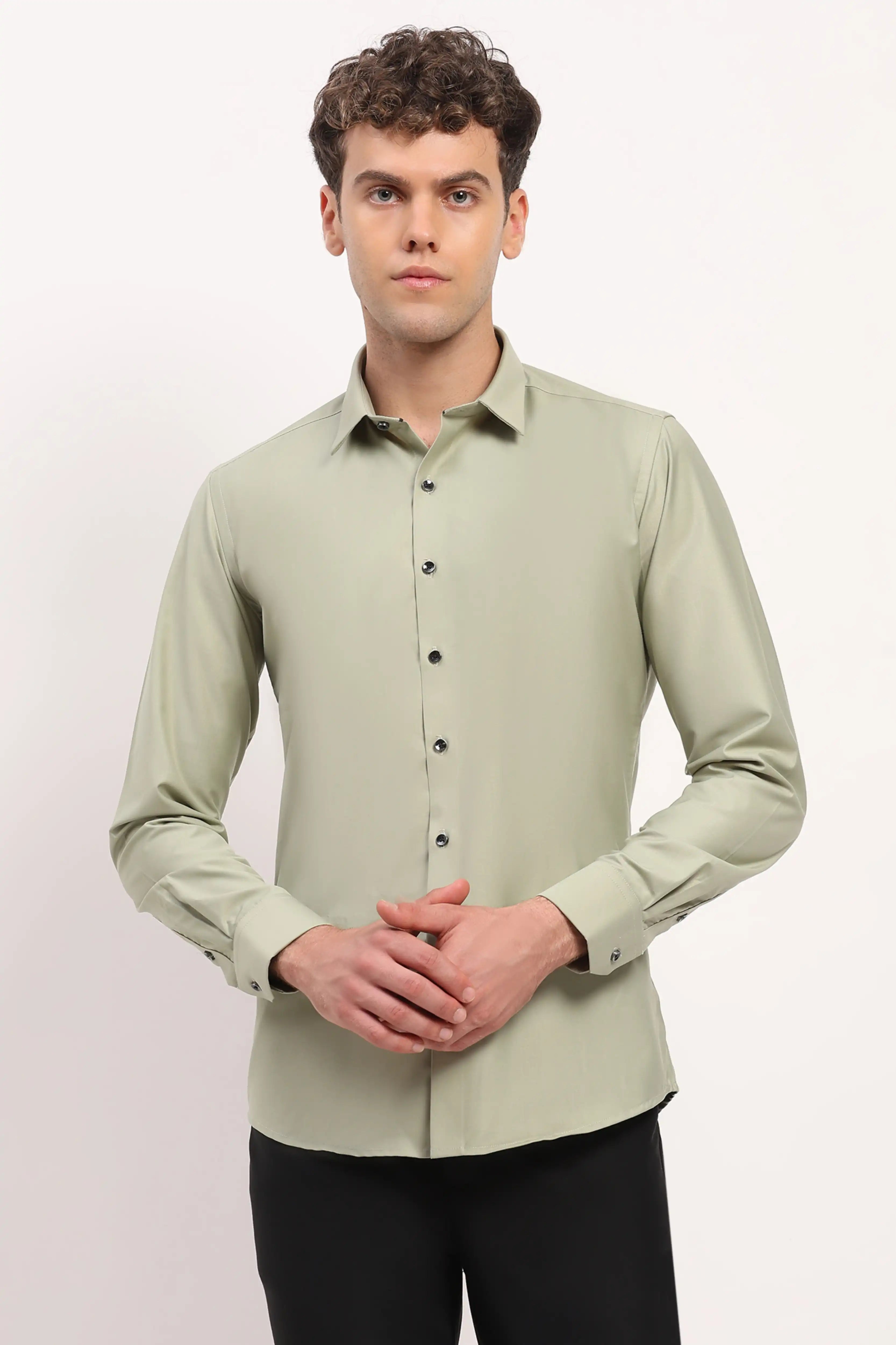 Light Green Viscose-Polyester Shirt