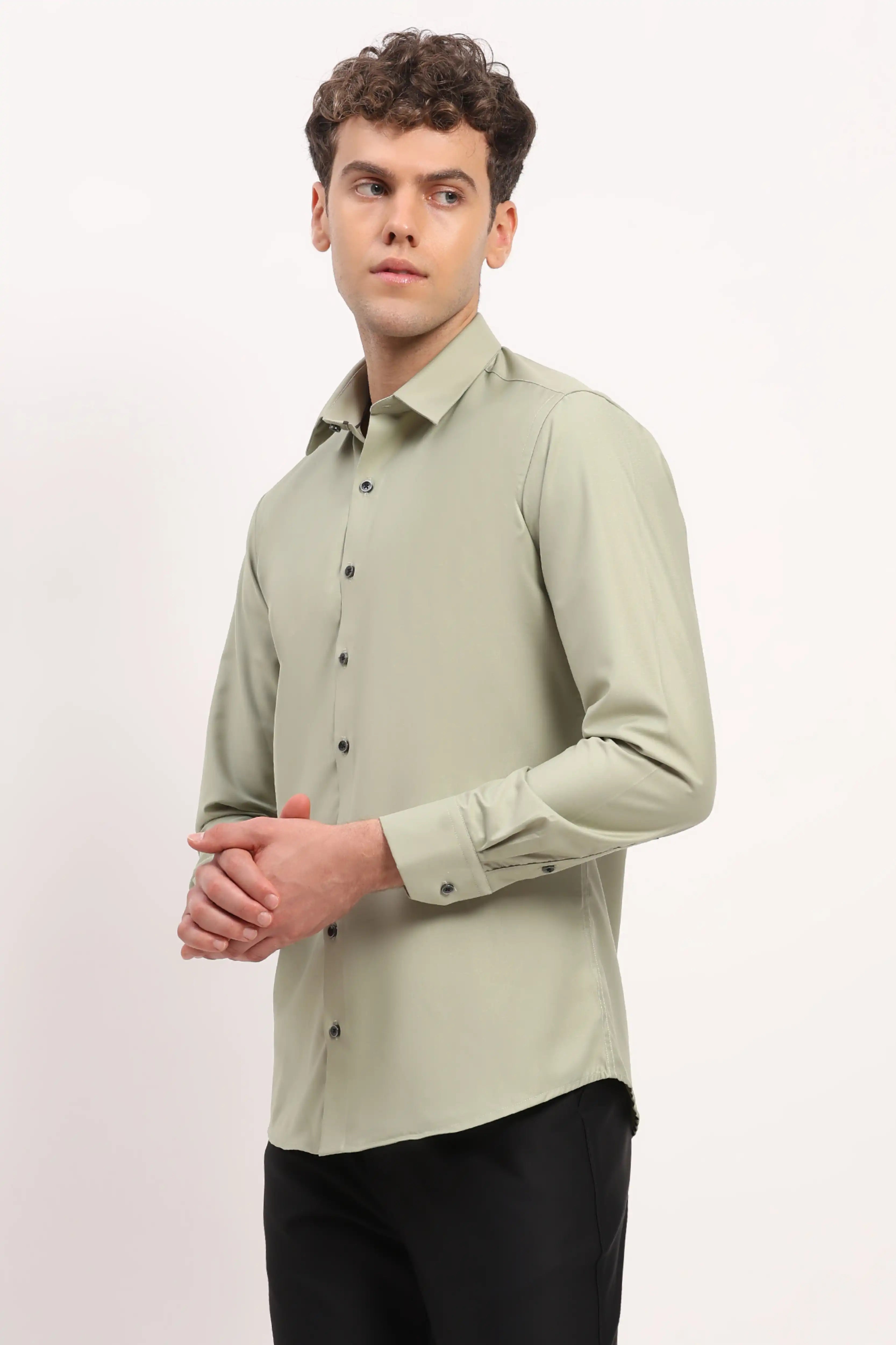 Light Green Viscose-Polyester Shirt