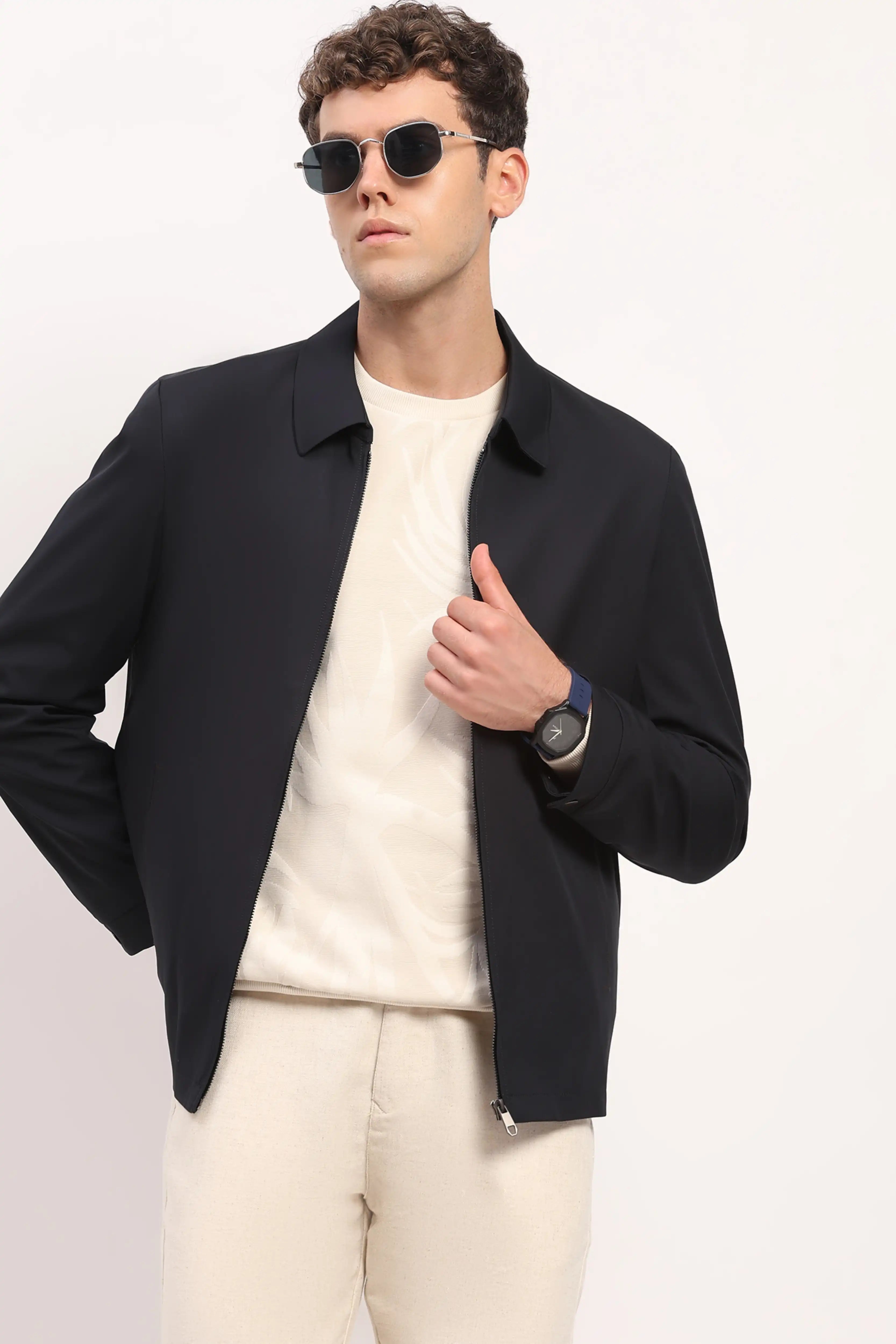 Navy Blue Lightweight Bomber Jacket