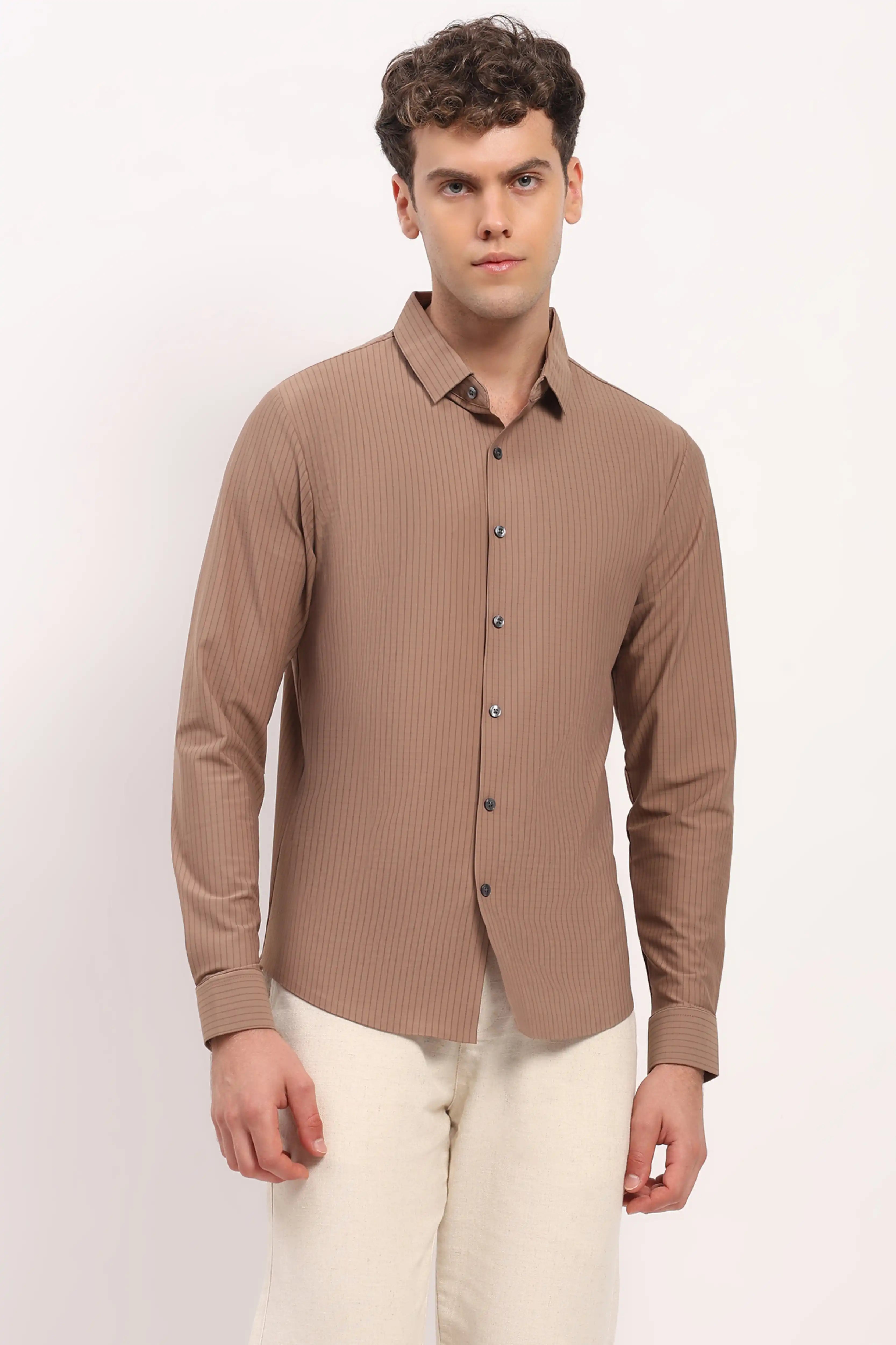 Khaki Check Stretch Shirt