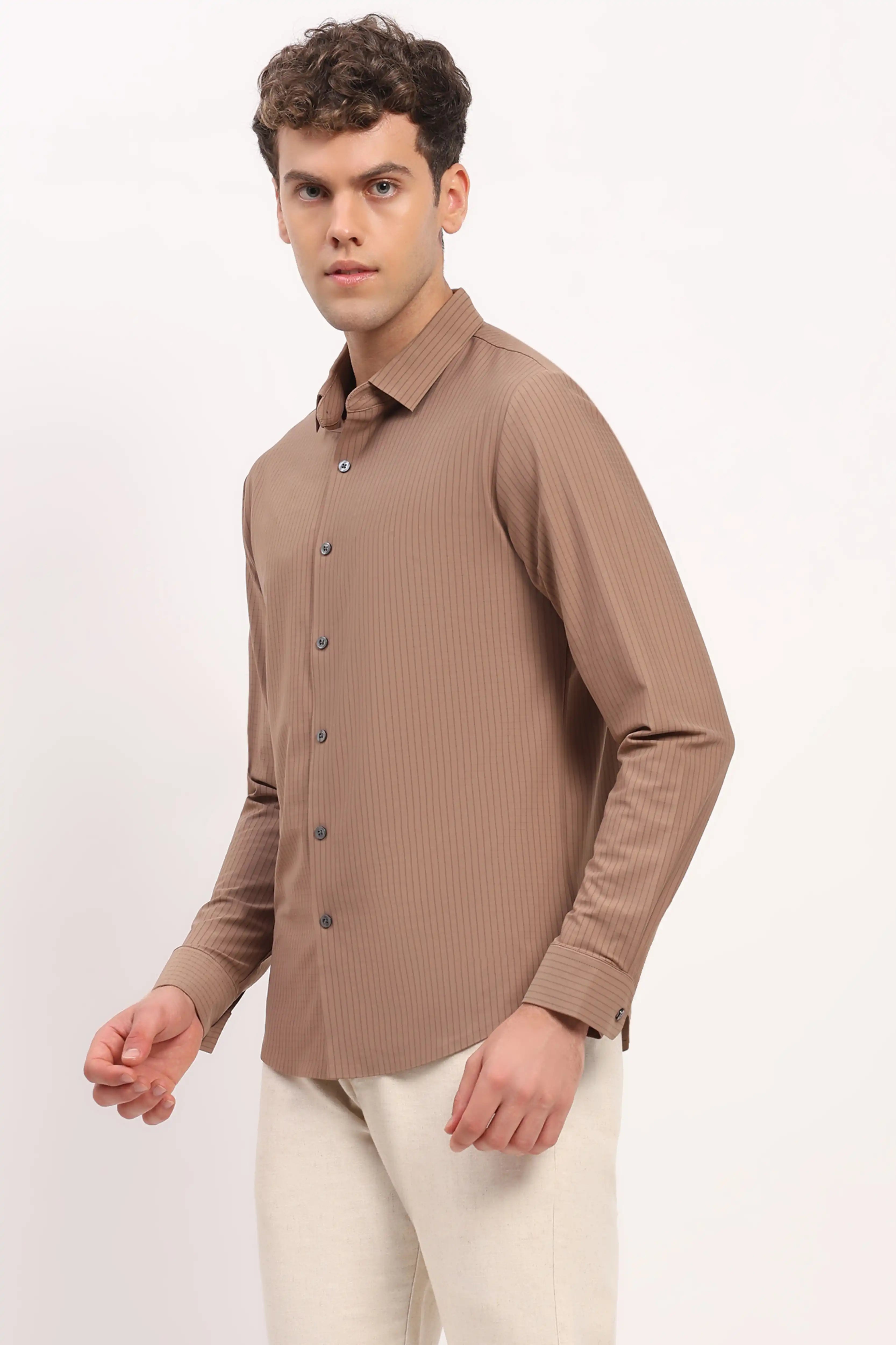 Khaki Check Stretch Shirt