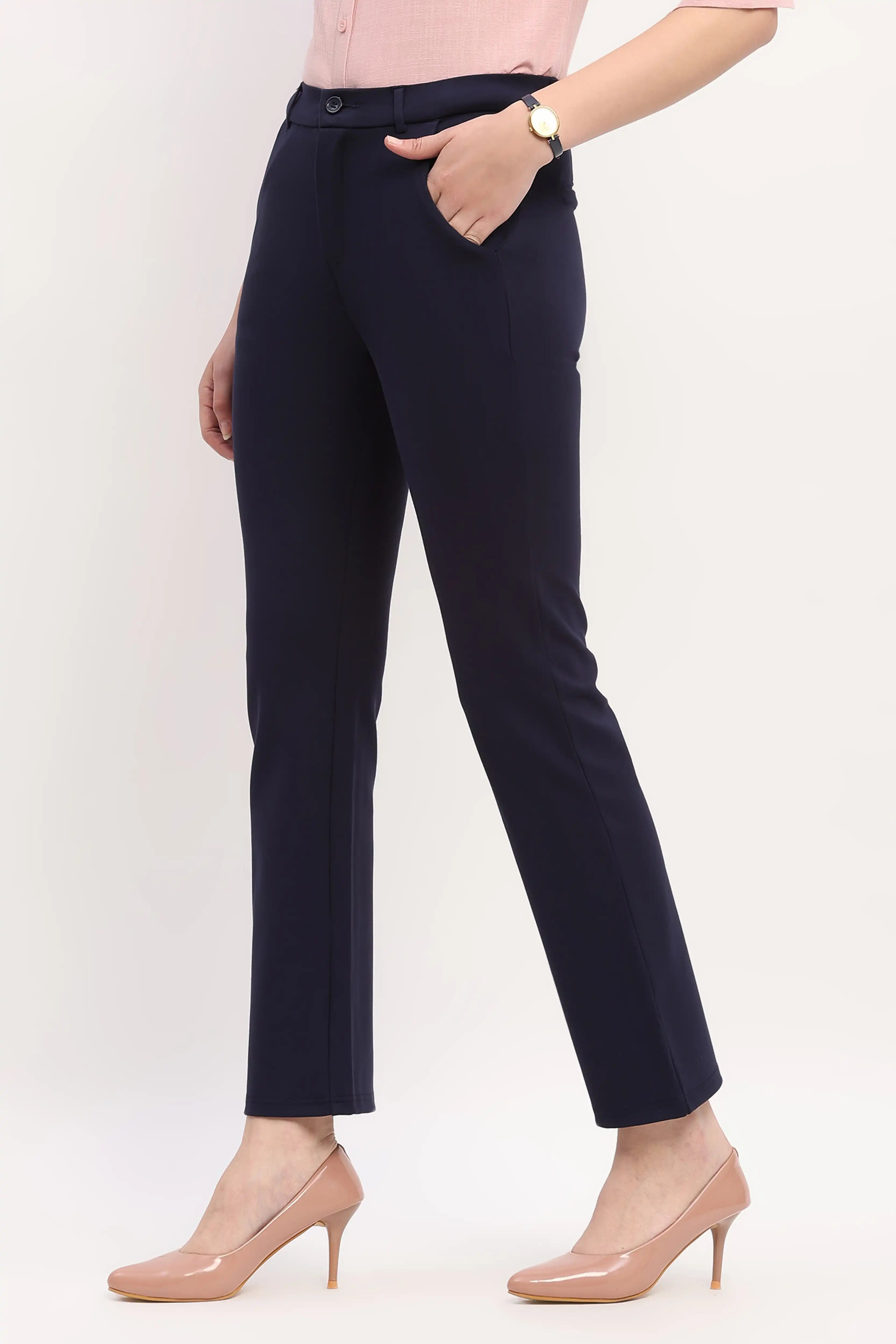 Navy Blue Straight Work Trousers