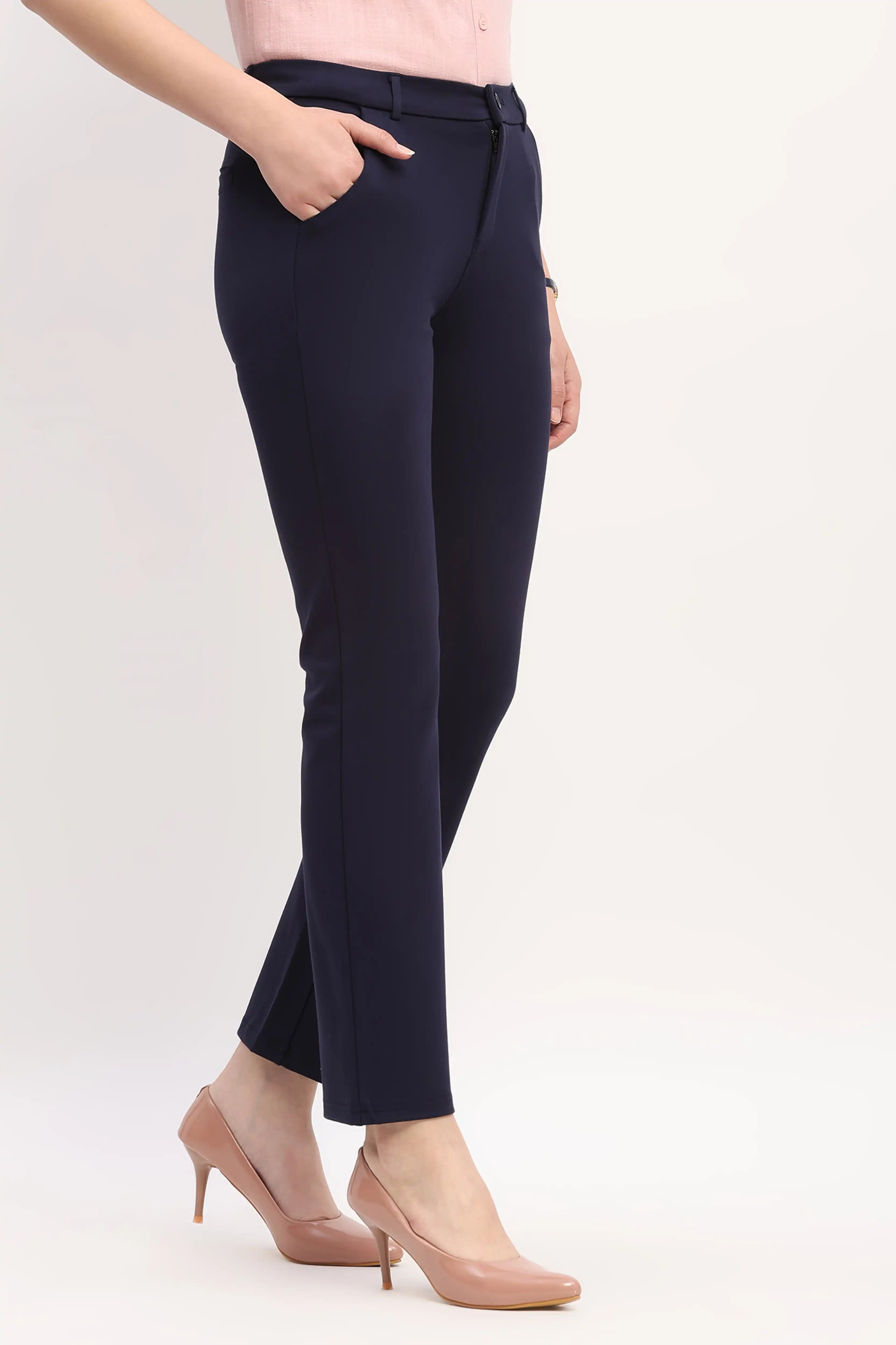 Navy Blue Straight Work Trousers
