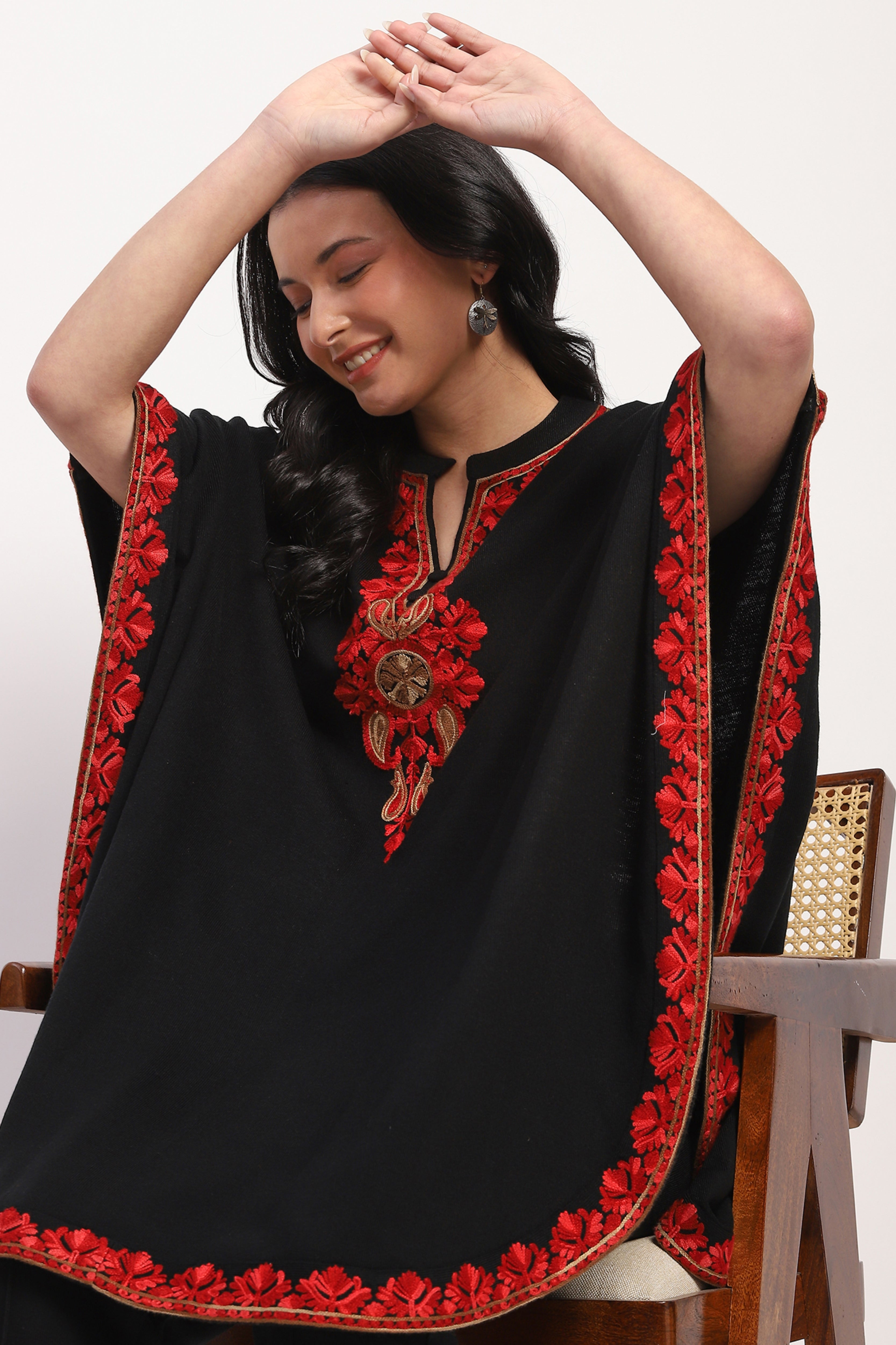 Black Embroidered Ethnic Cape