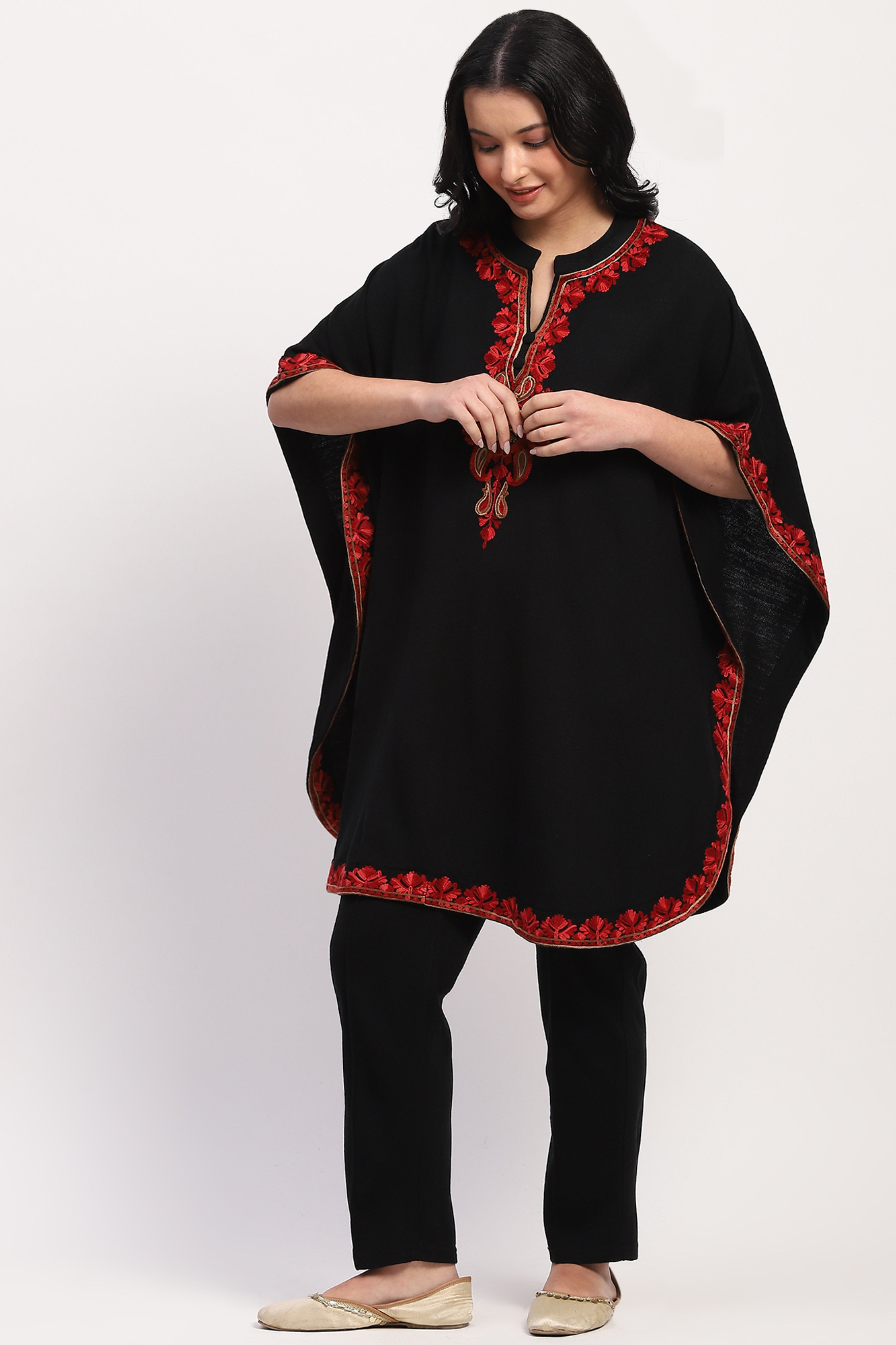 Black Embroidered Ethnic Cape