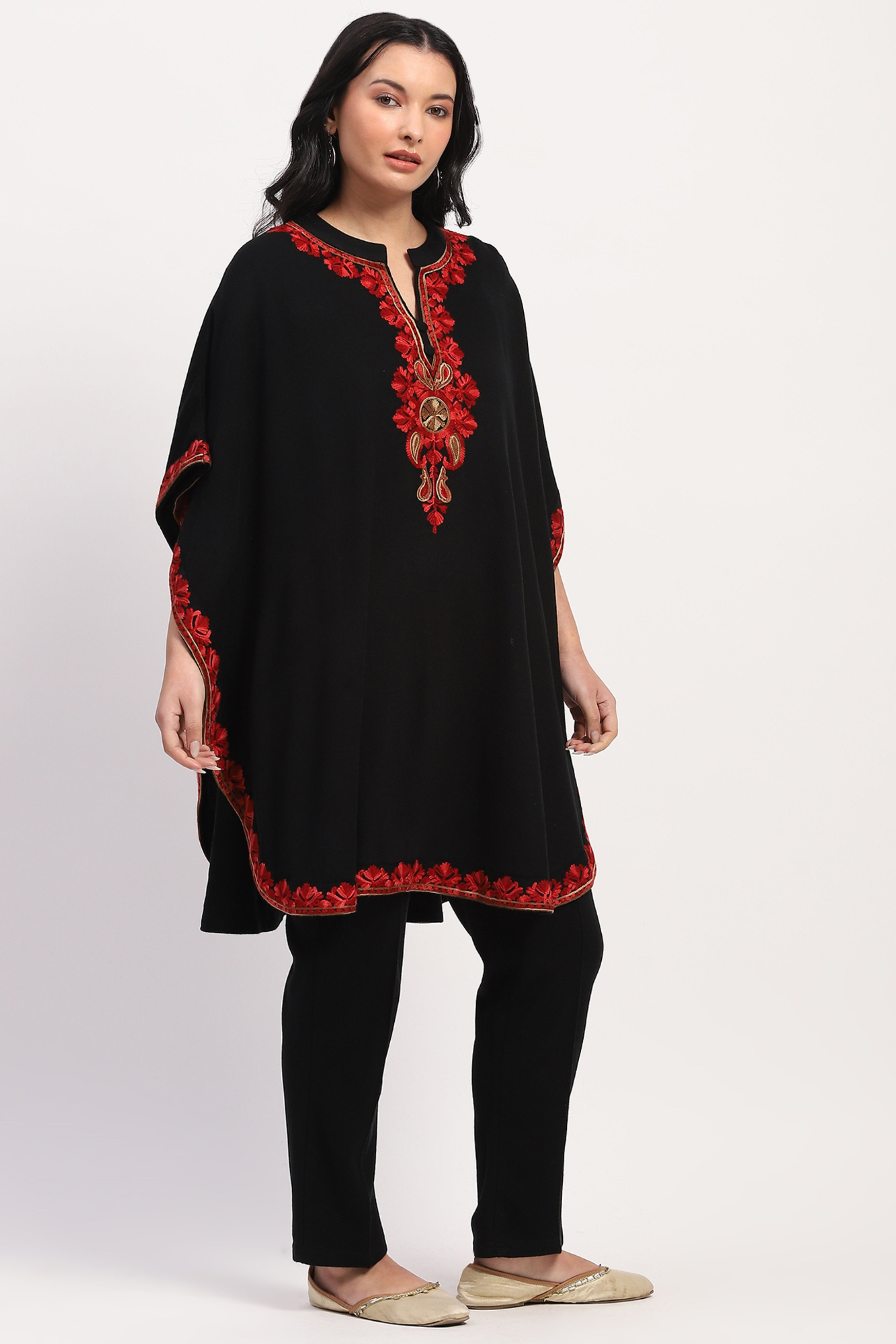 Black Embroidered Ethnic Cape