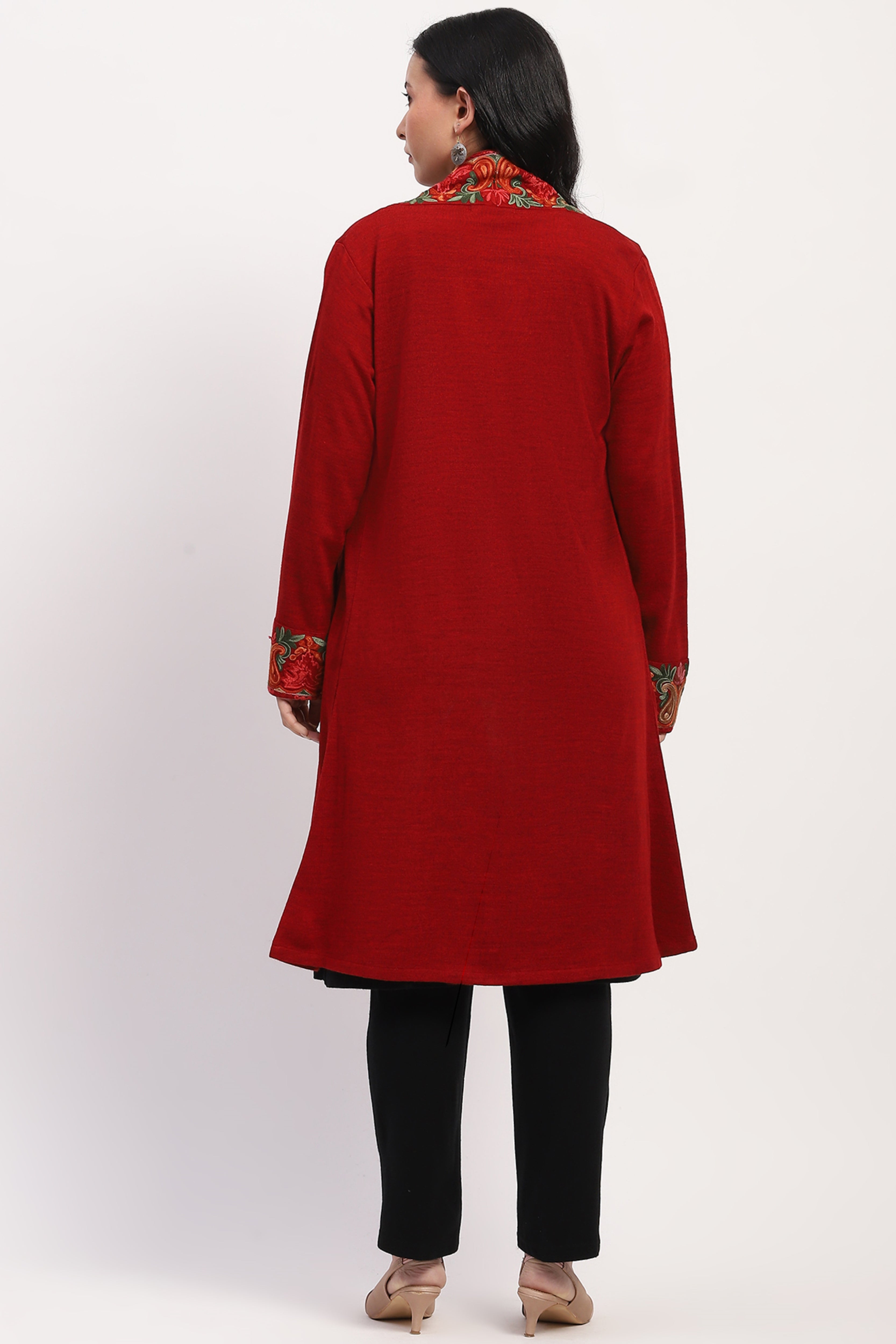 Maroon Embroidered Winter Ethnic Shrug