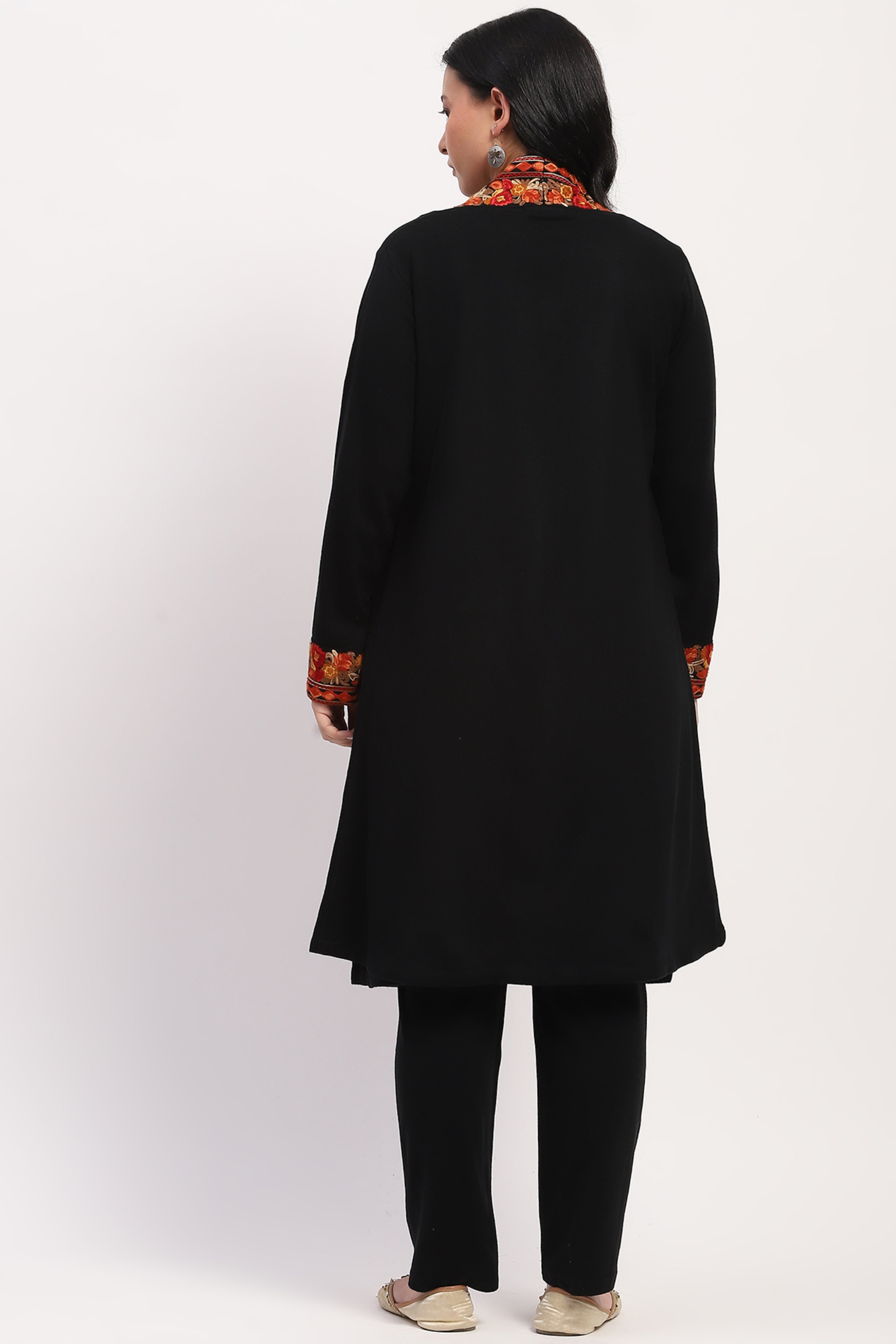 Black Embroidered Winter Ethnic Shrug