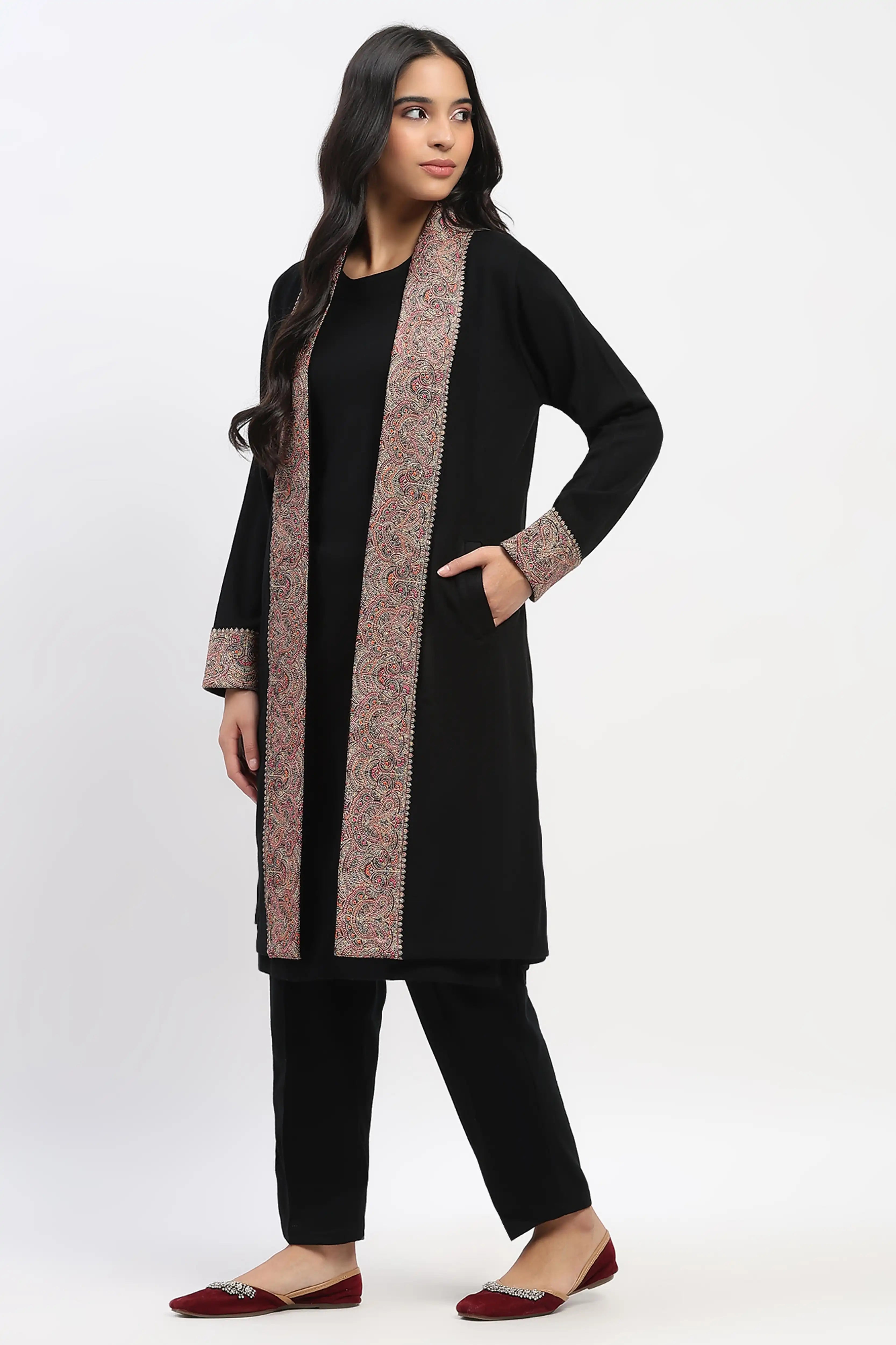 Black Embroidered Winter Ethnic Shrug