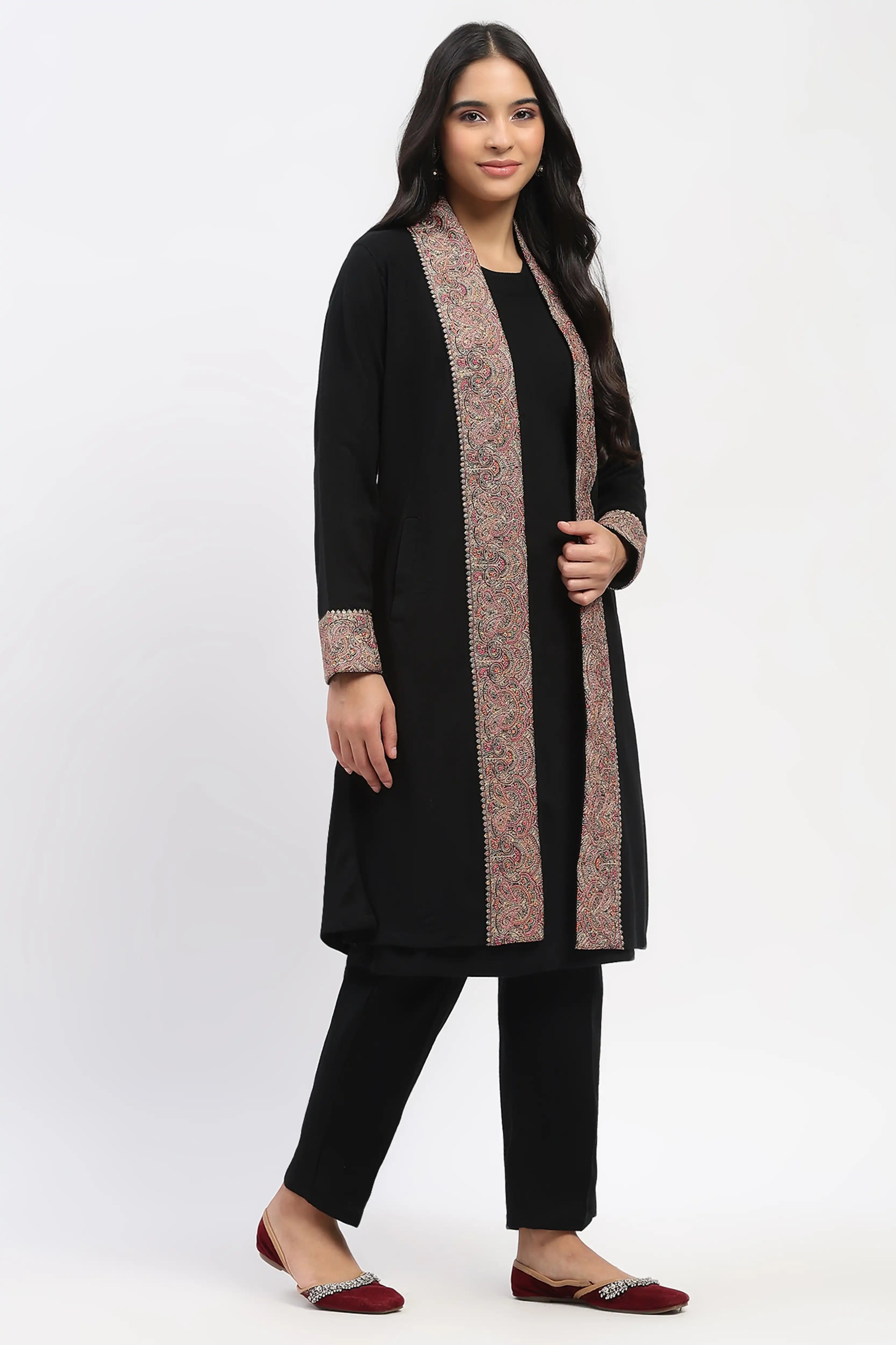 Black Embroidered Winter Ethnic Shrug