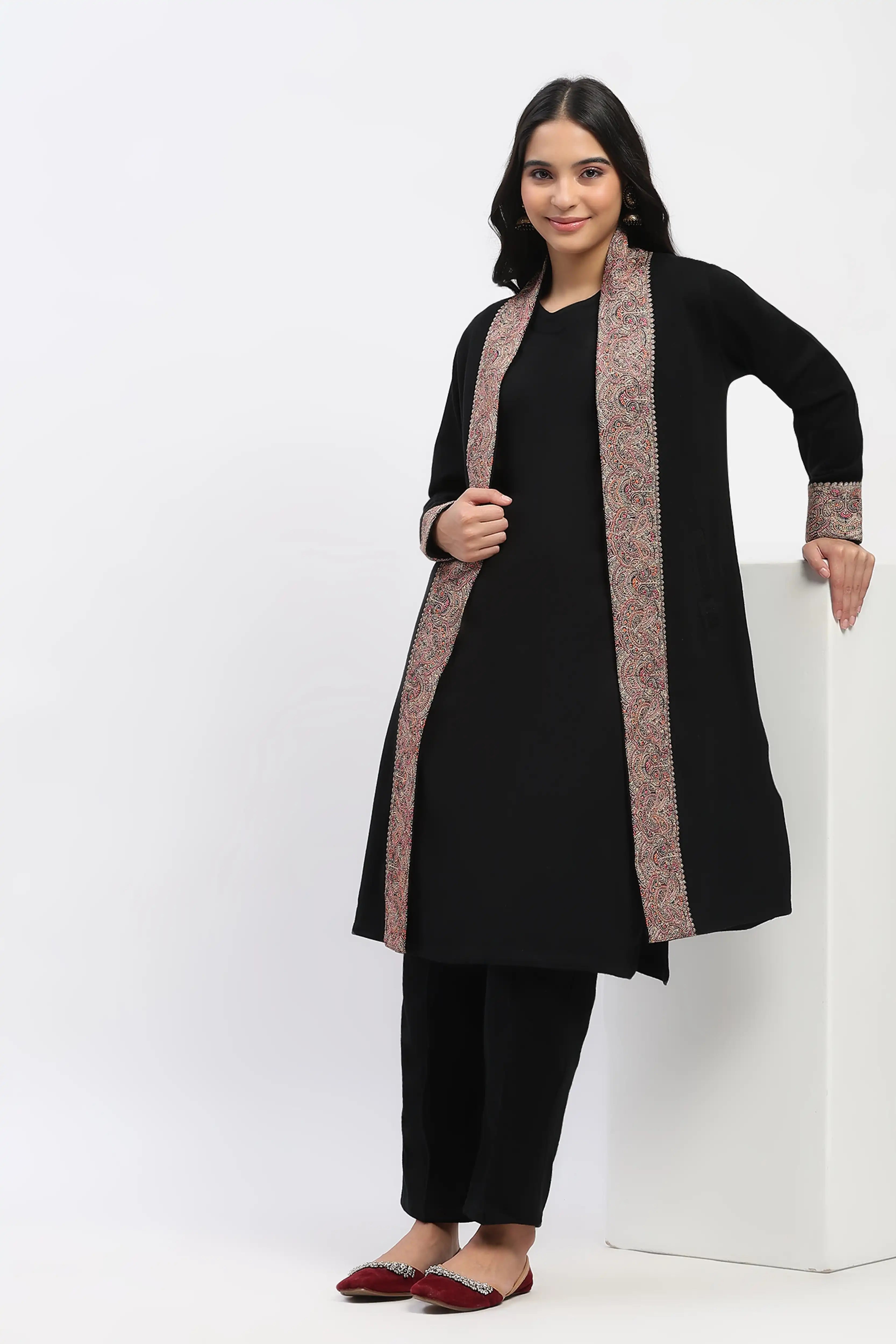 Black Embroidered Winter Ethnic Shrug