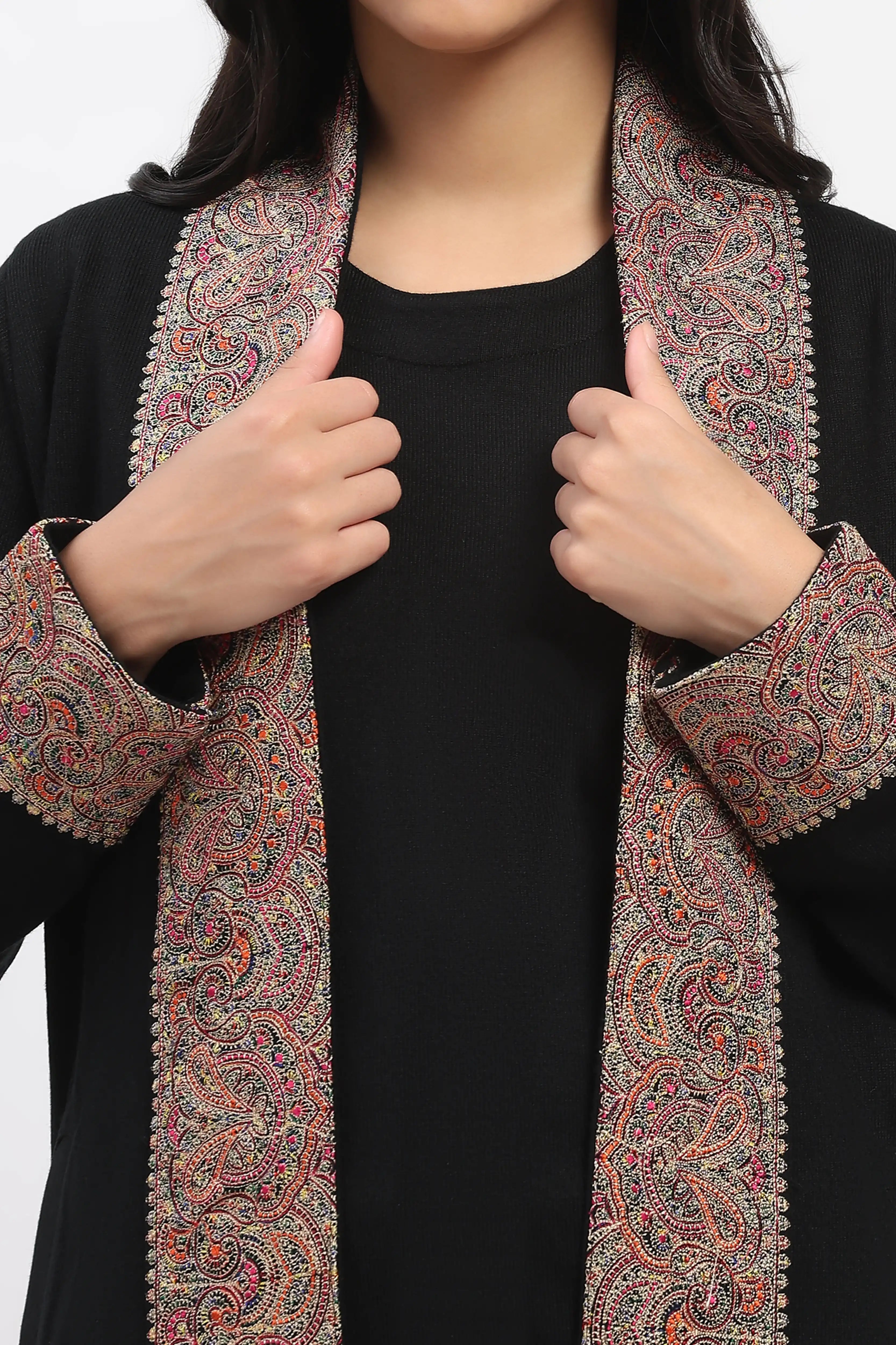 Black Embroidered Winter Ethnic Shrug