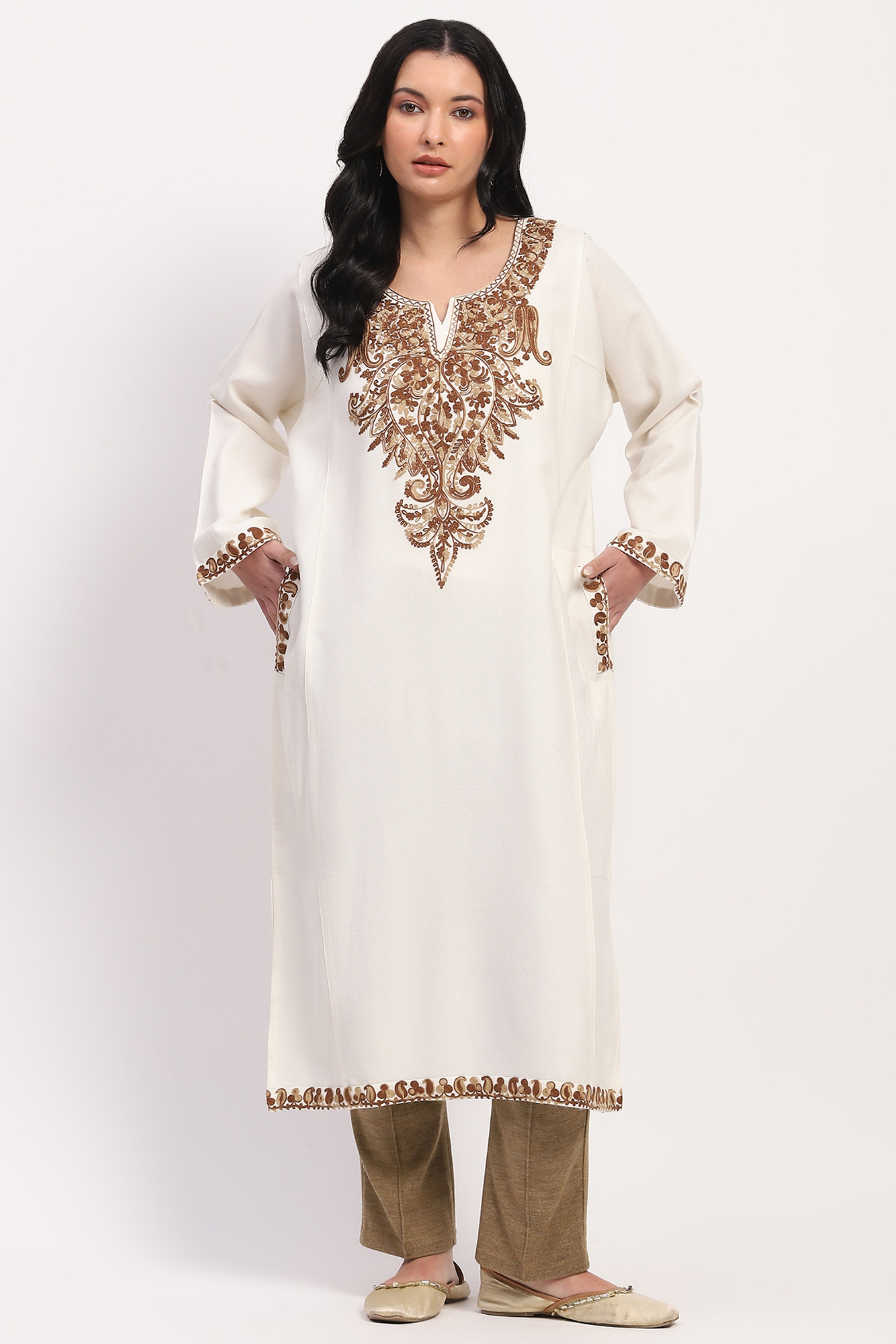 Off-White Embroidered Winter Pheran