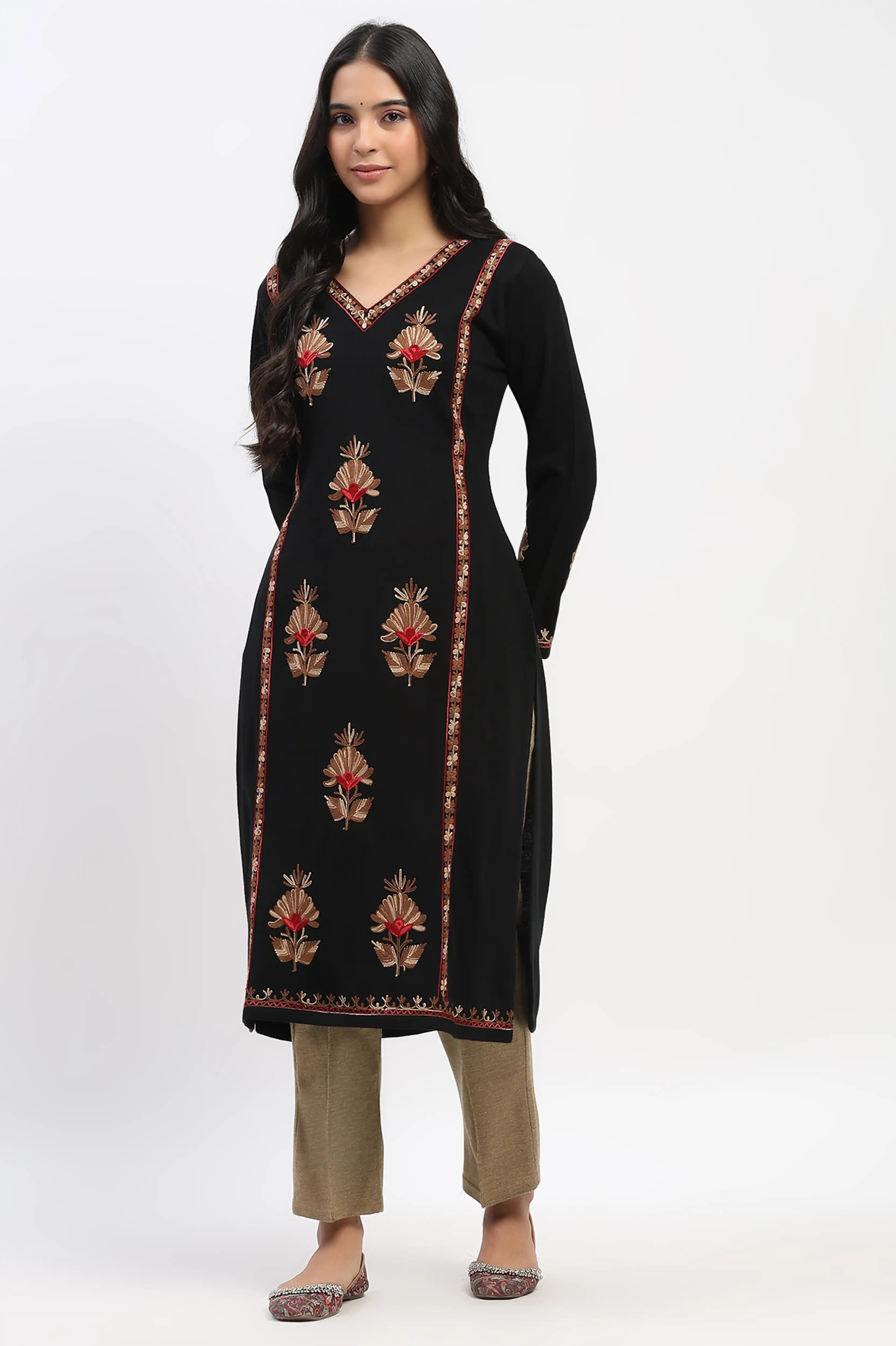 Black Embroidered Winter Kurta