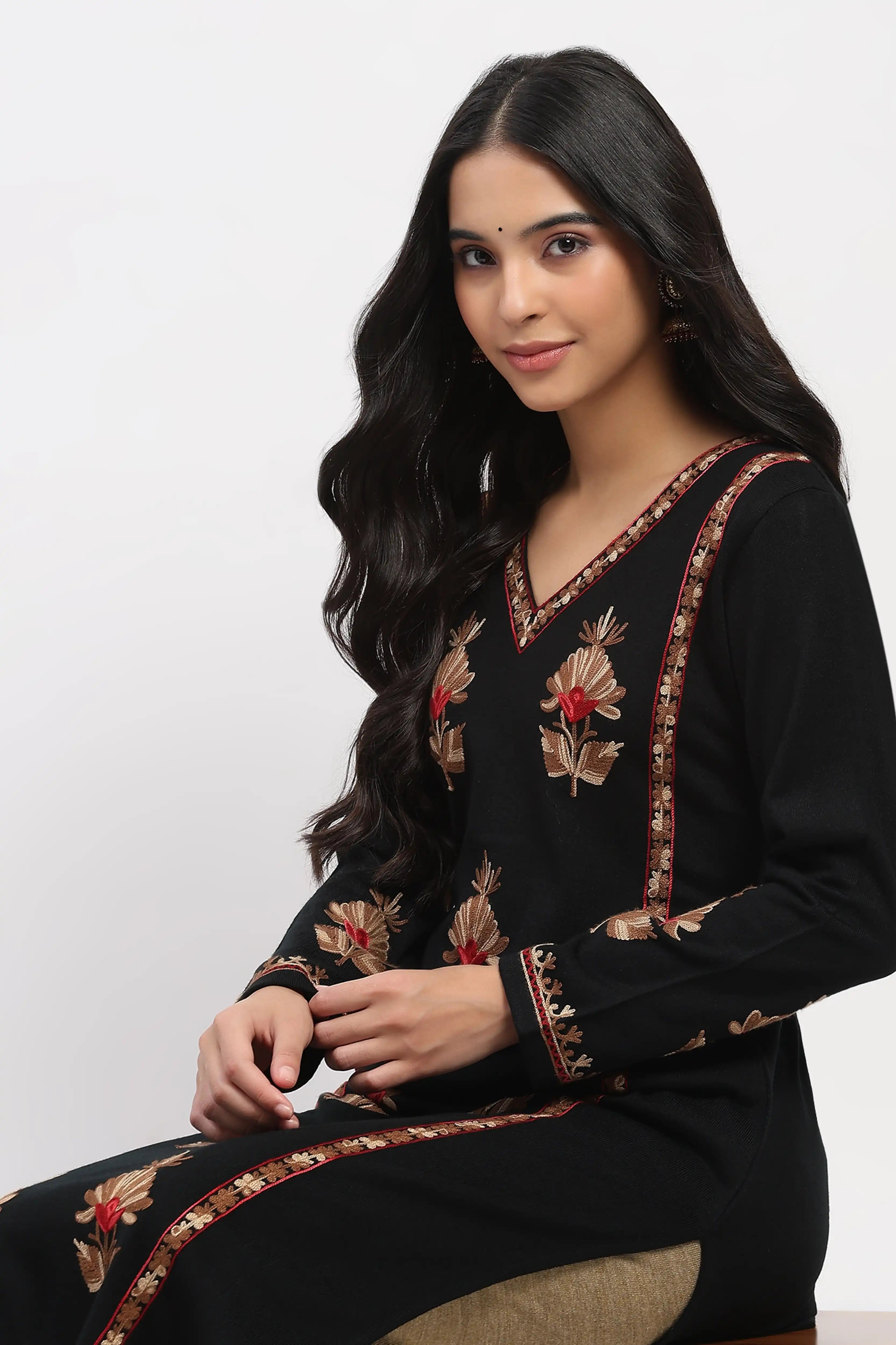 Black Embroidered Winter Kurta