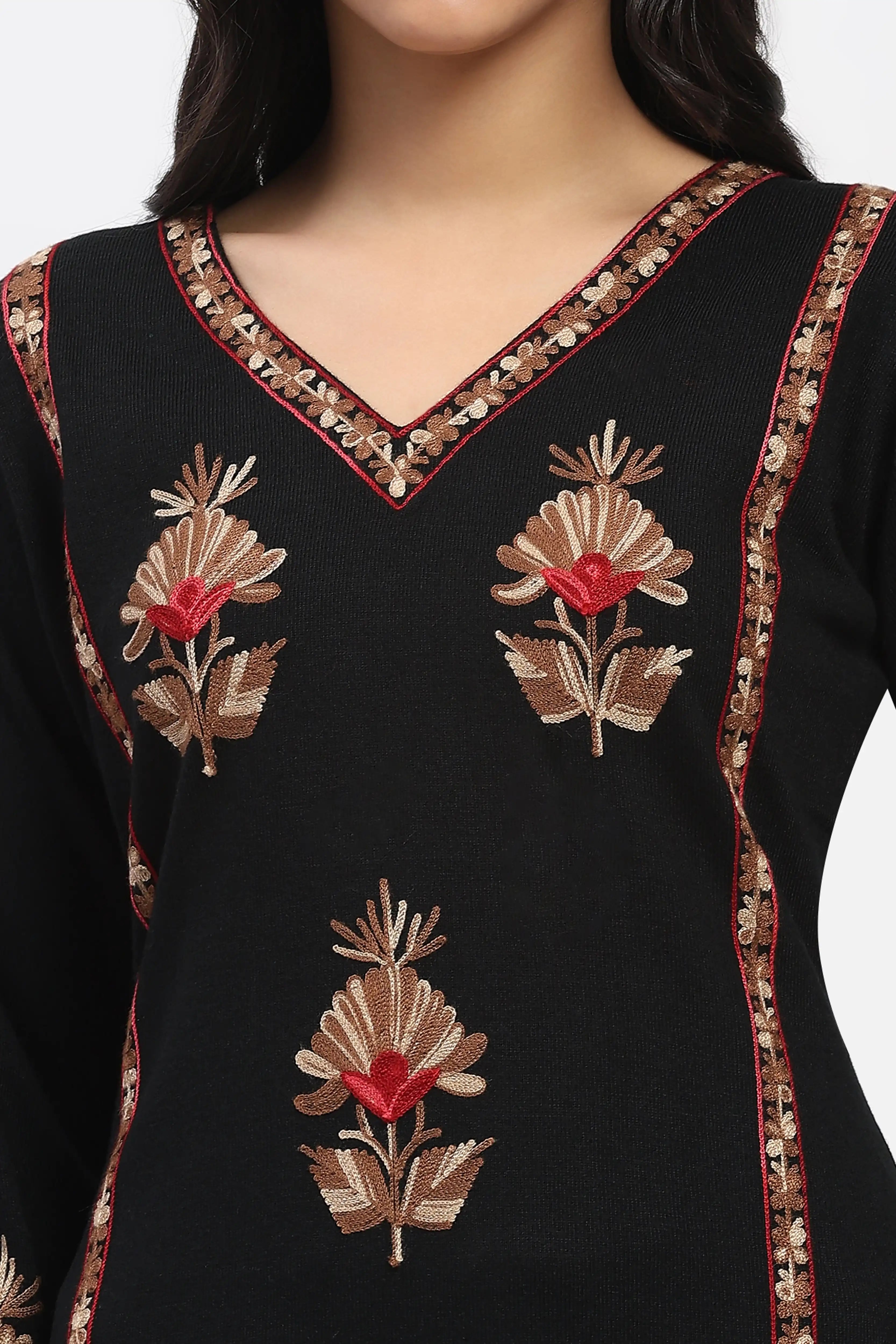 Black Embroidered Winter Kurta