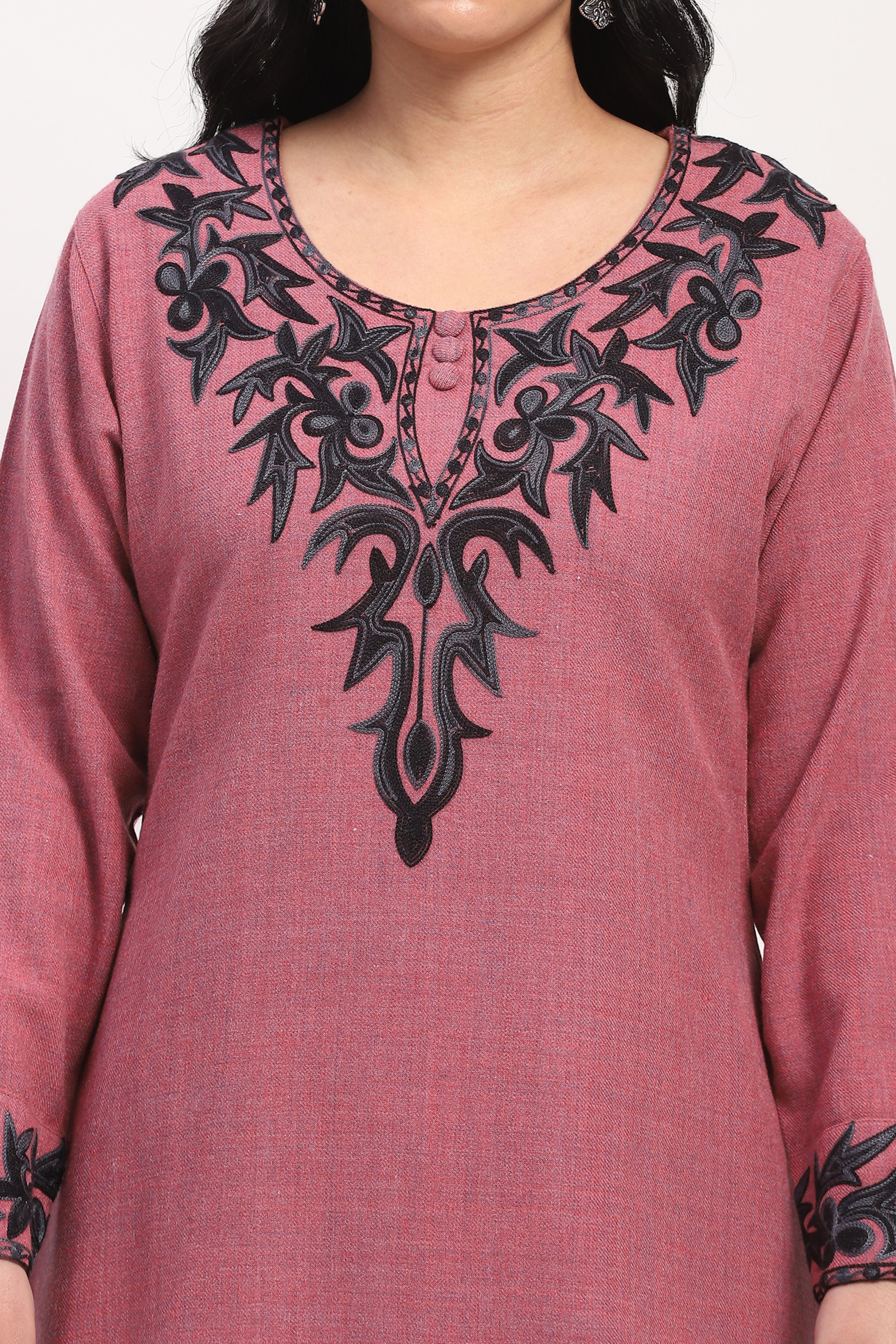 Pink Embroidered Winter Kurta