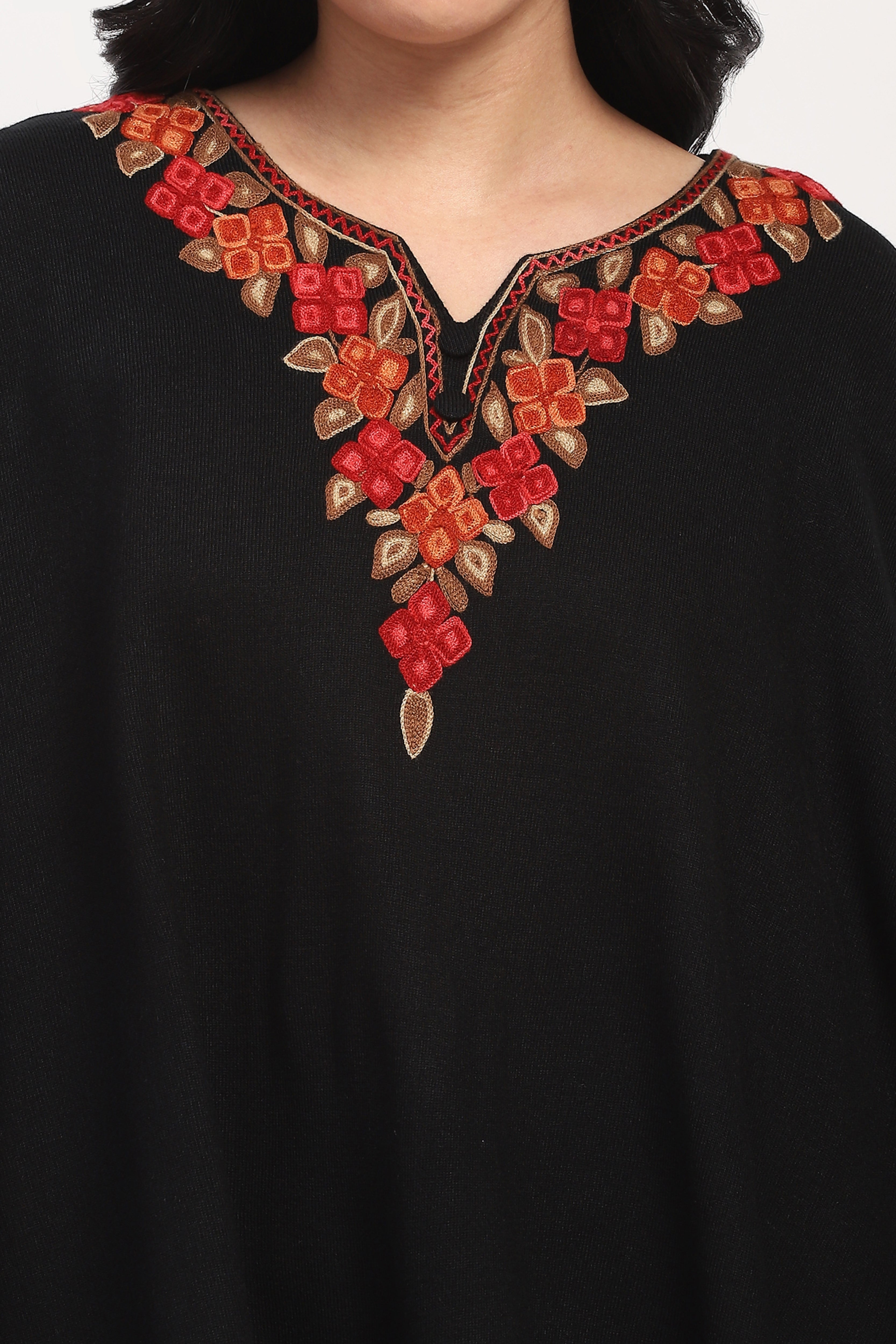 Black Embroidered Ethnic Cape