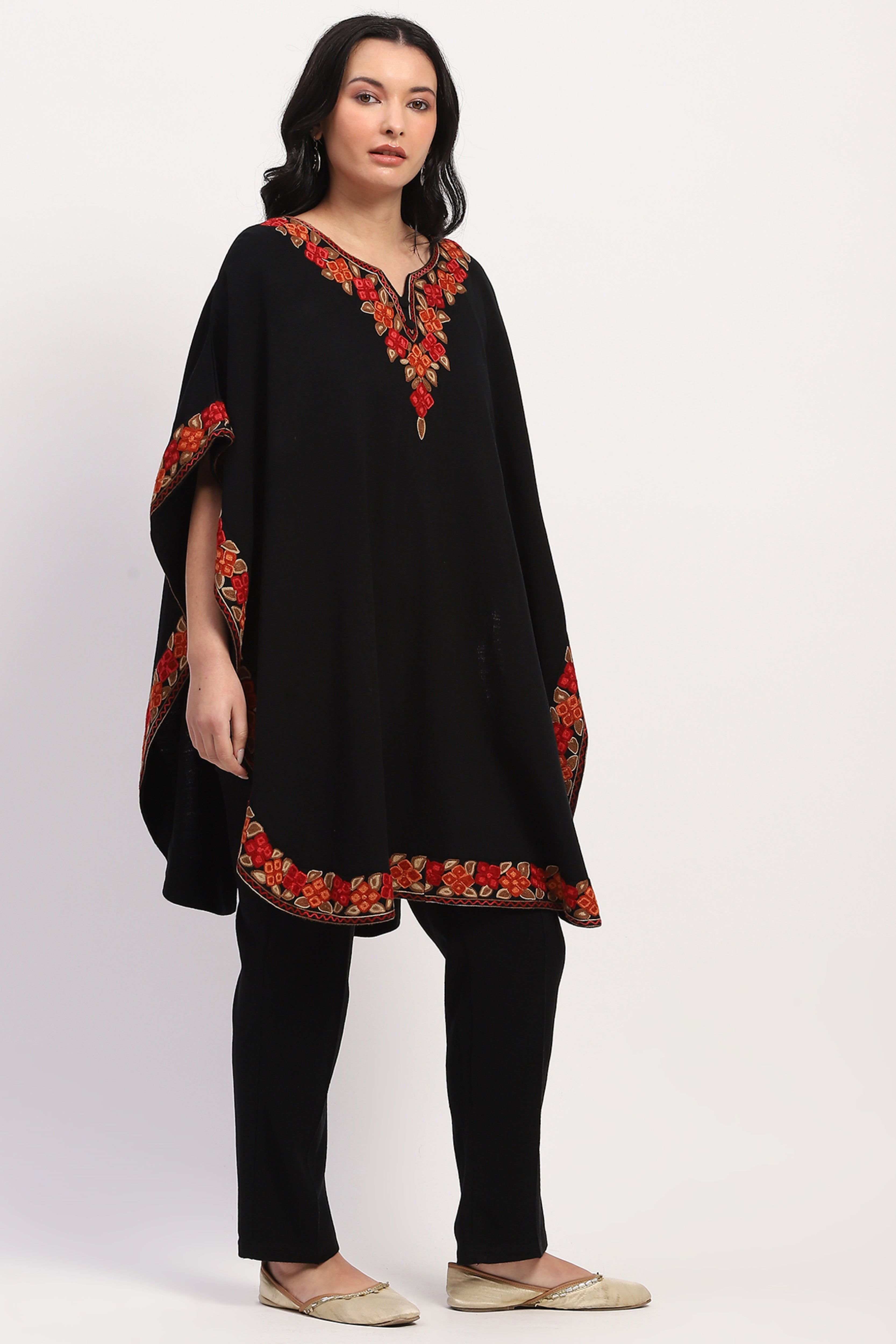 Black Embroidered Ethnic Cape