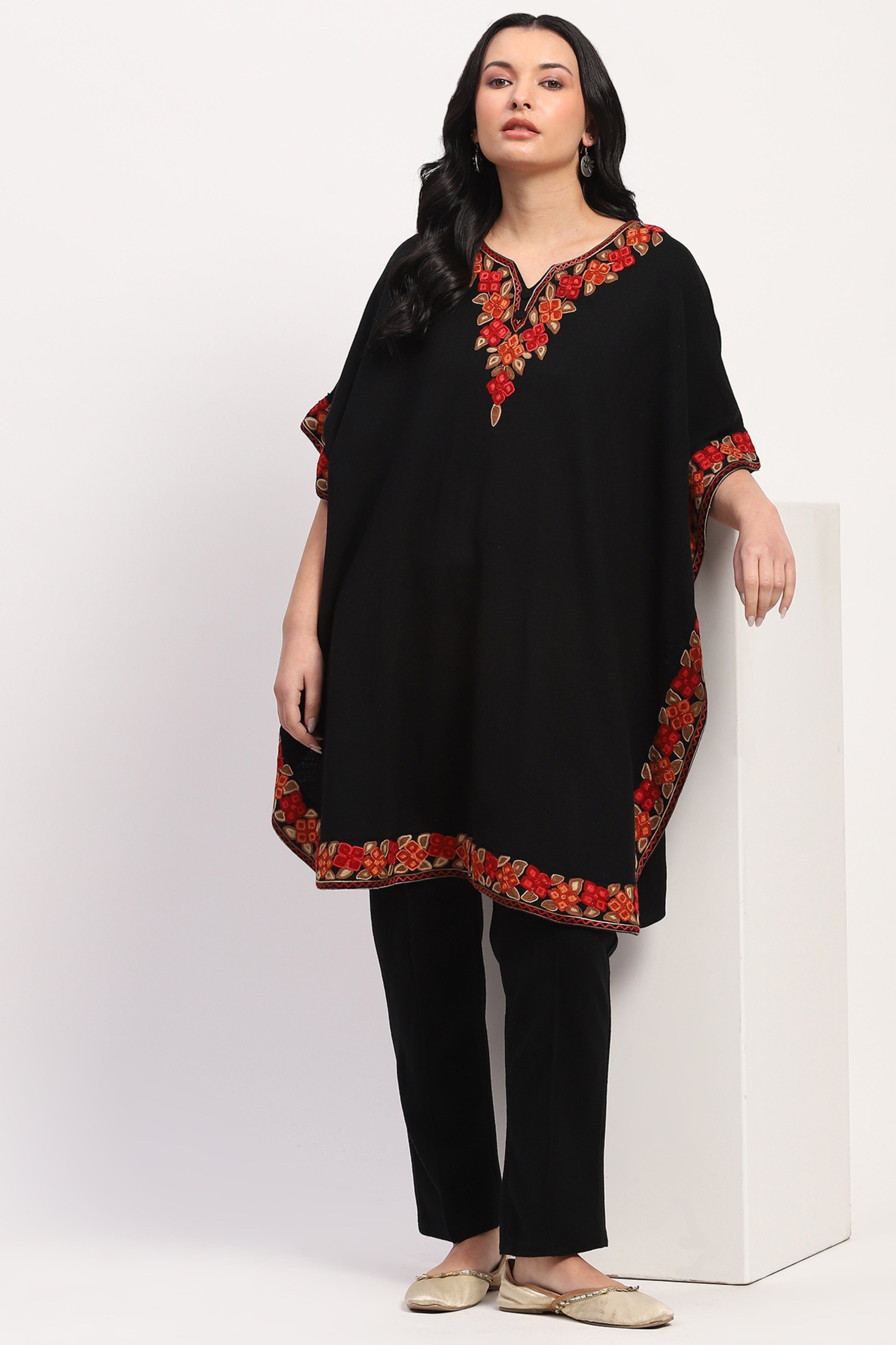 Black Embroidered Ethnic Cape