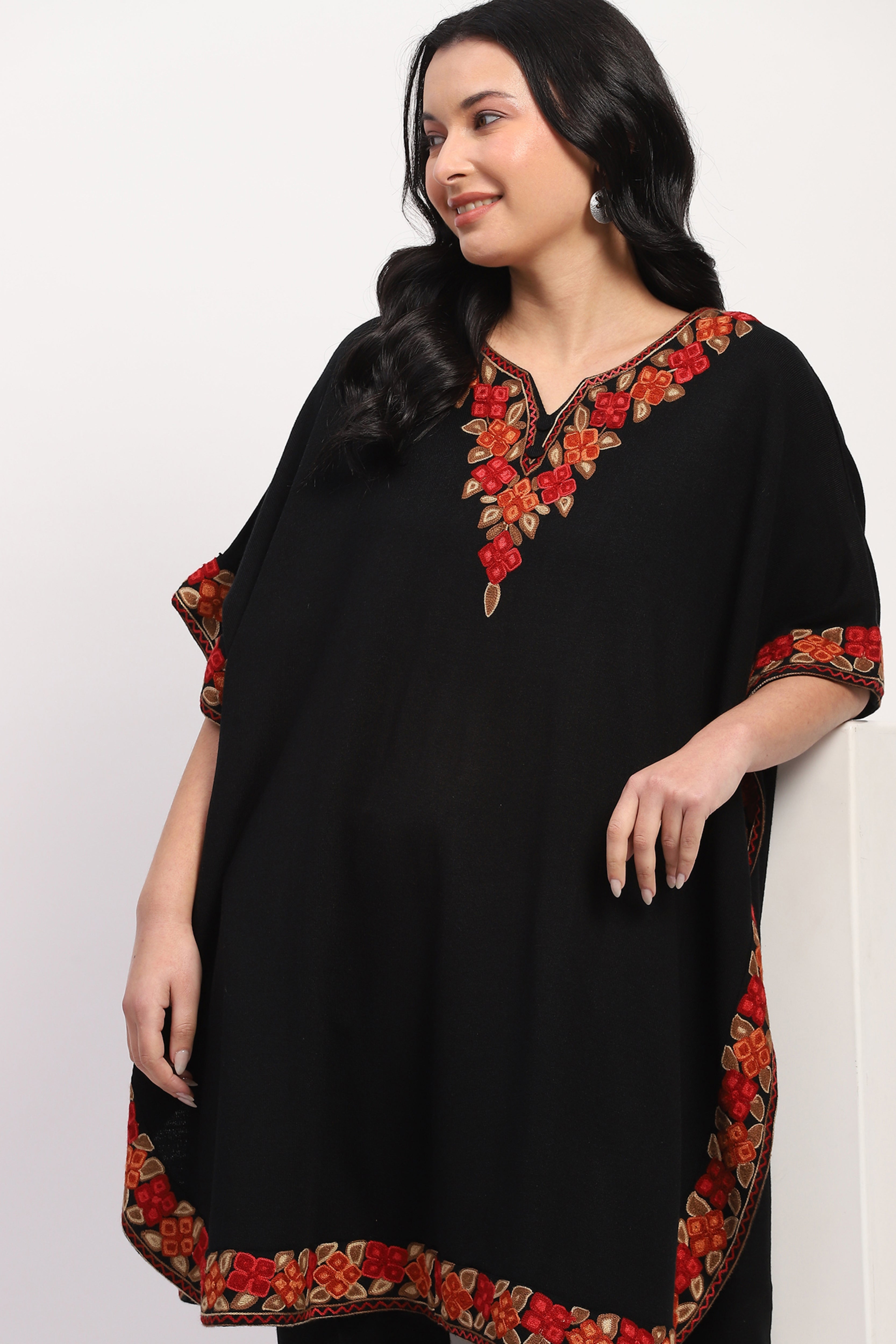 Black Embroidered Ethnic Cape