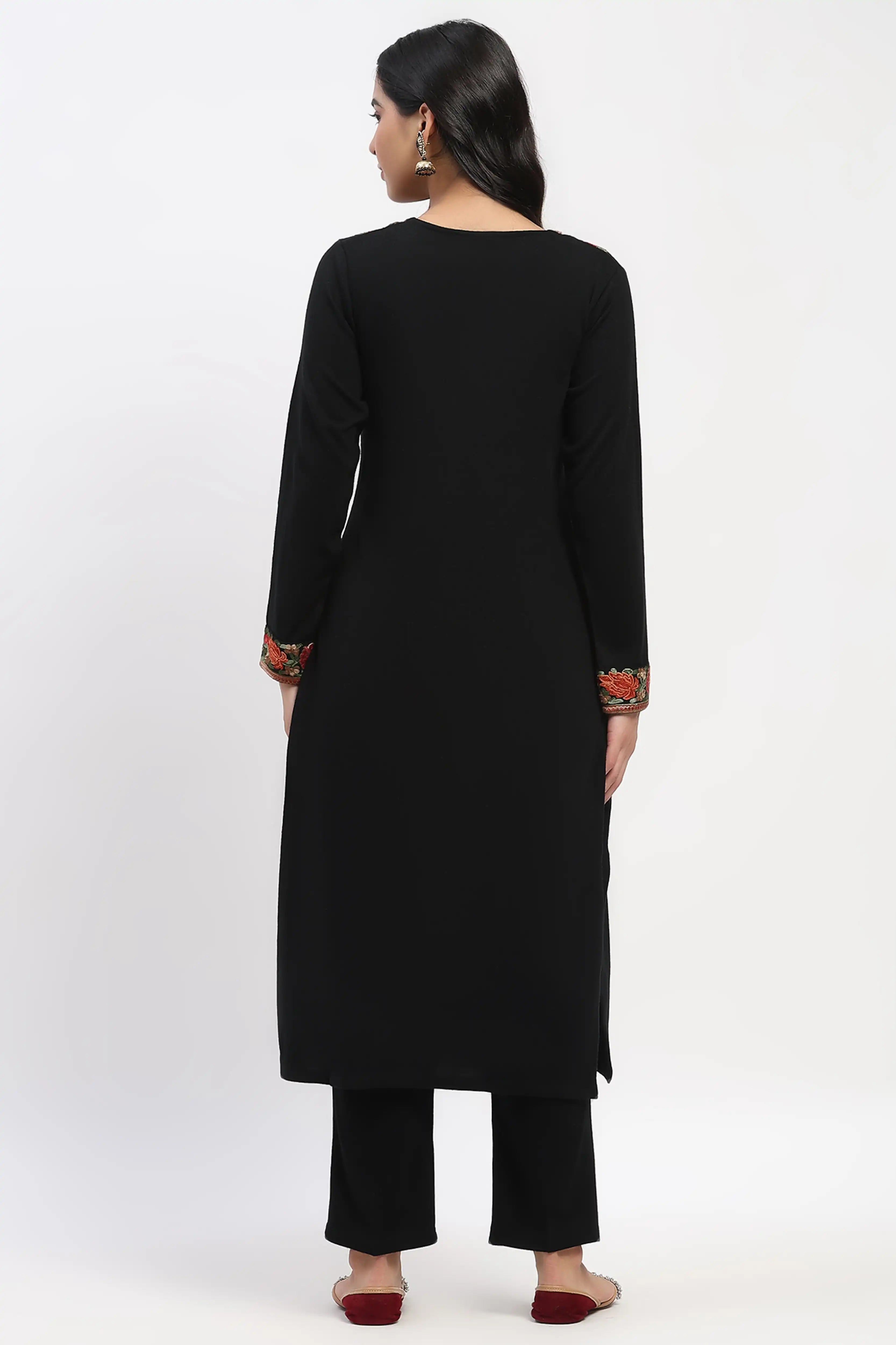 Black Floral Embroidered Winter Kurta
