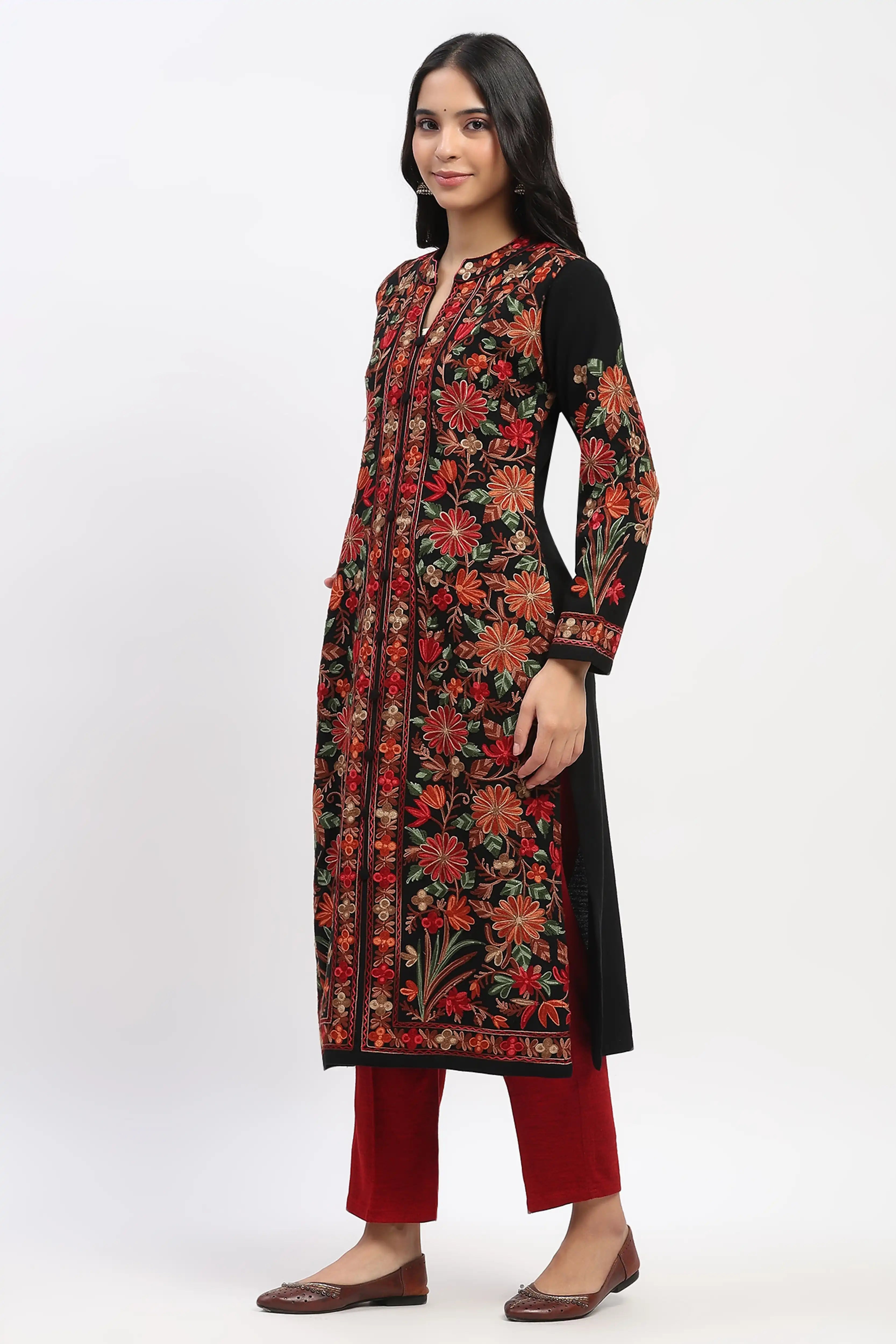 Black Embroidered Winter Kurta