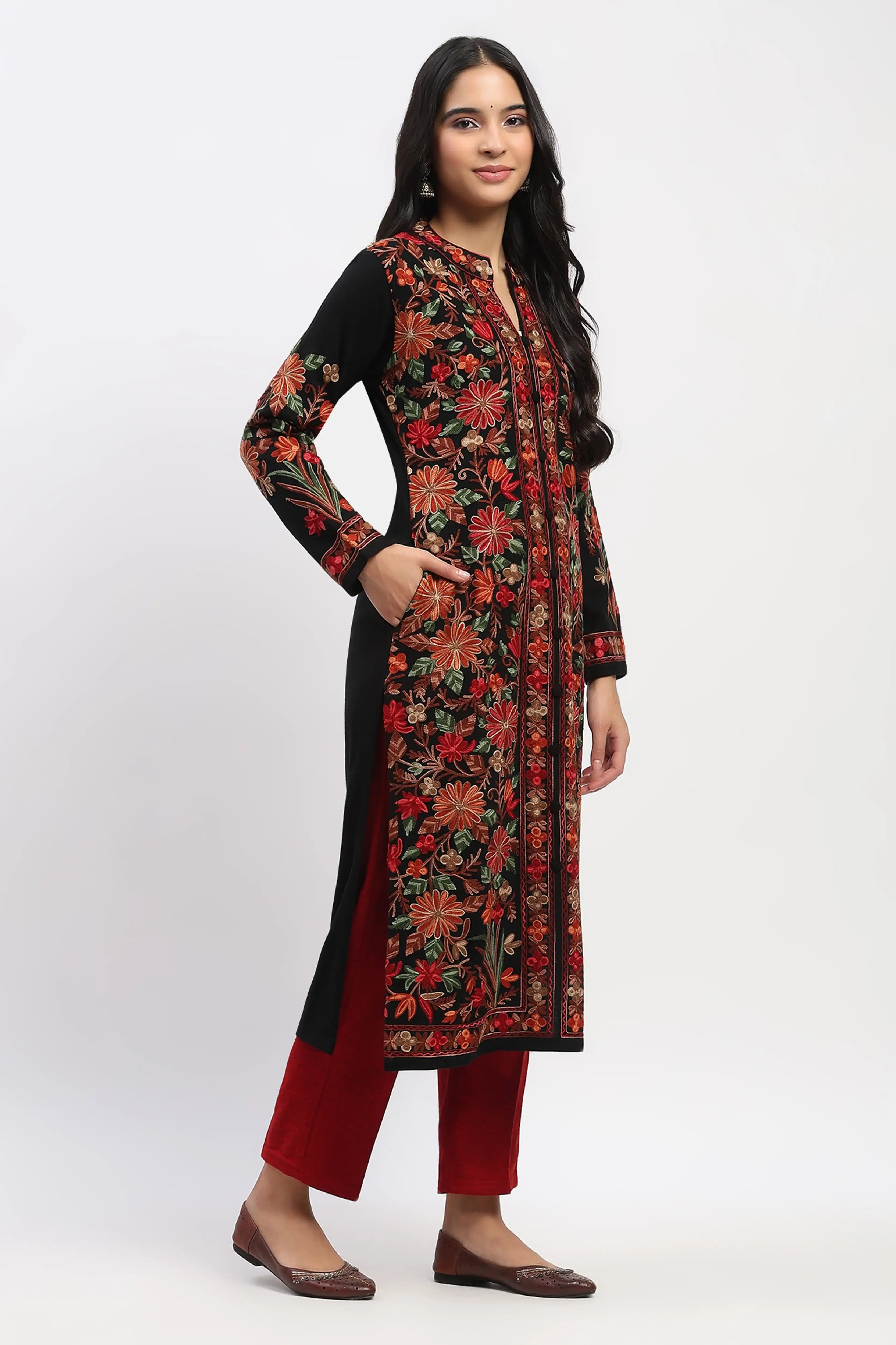 Black Embroidered Winter Kurta