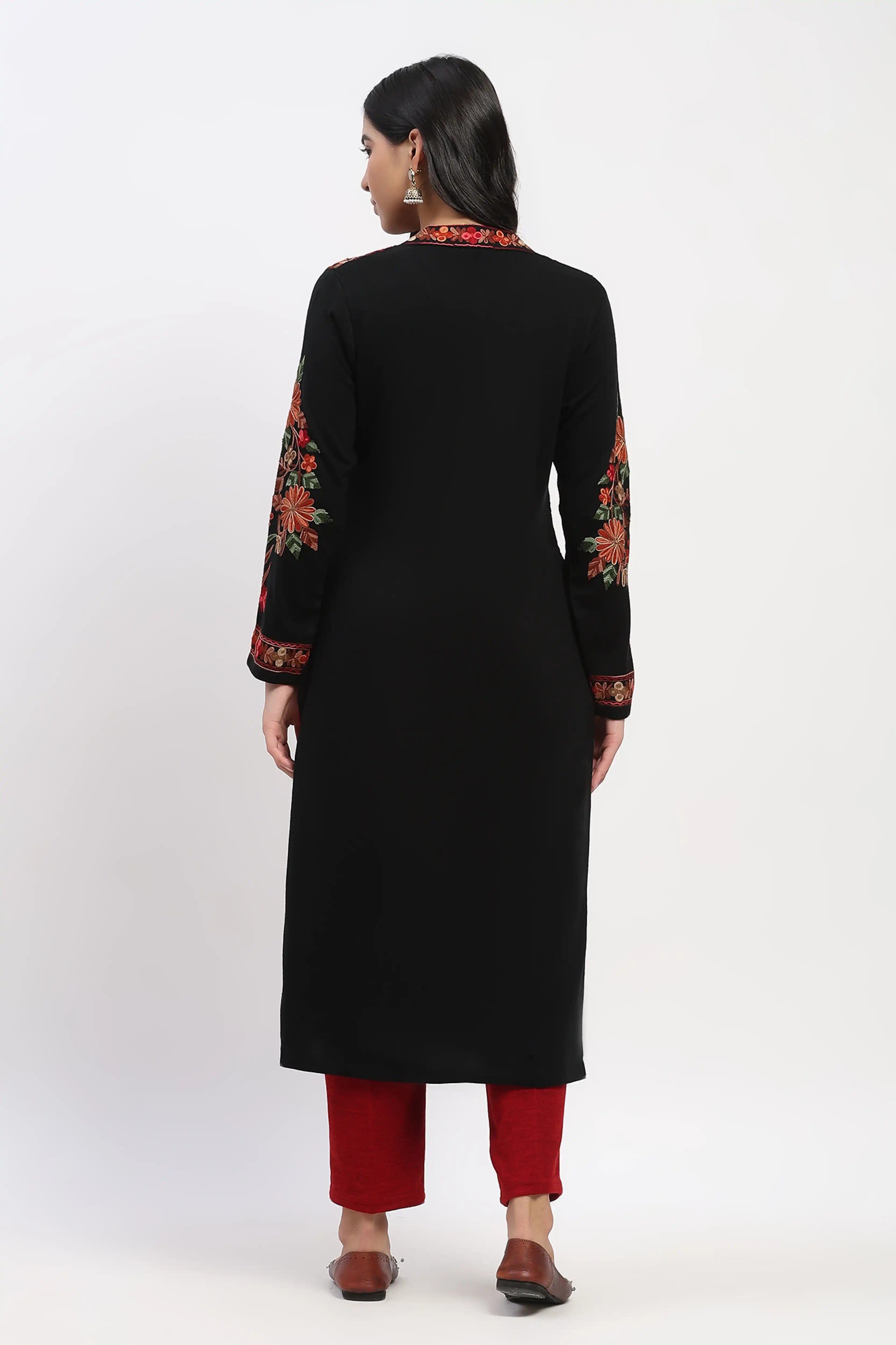 Black Embroidered Winter Kurta
