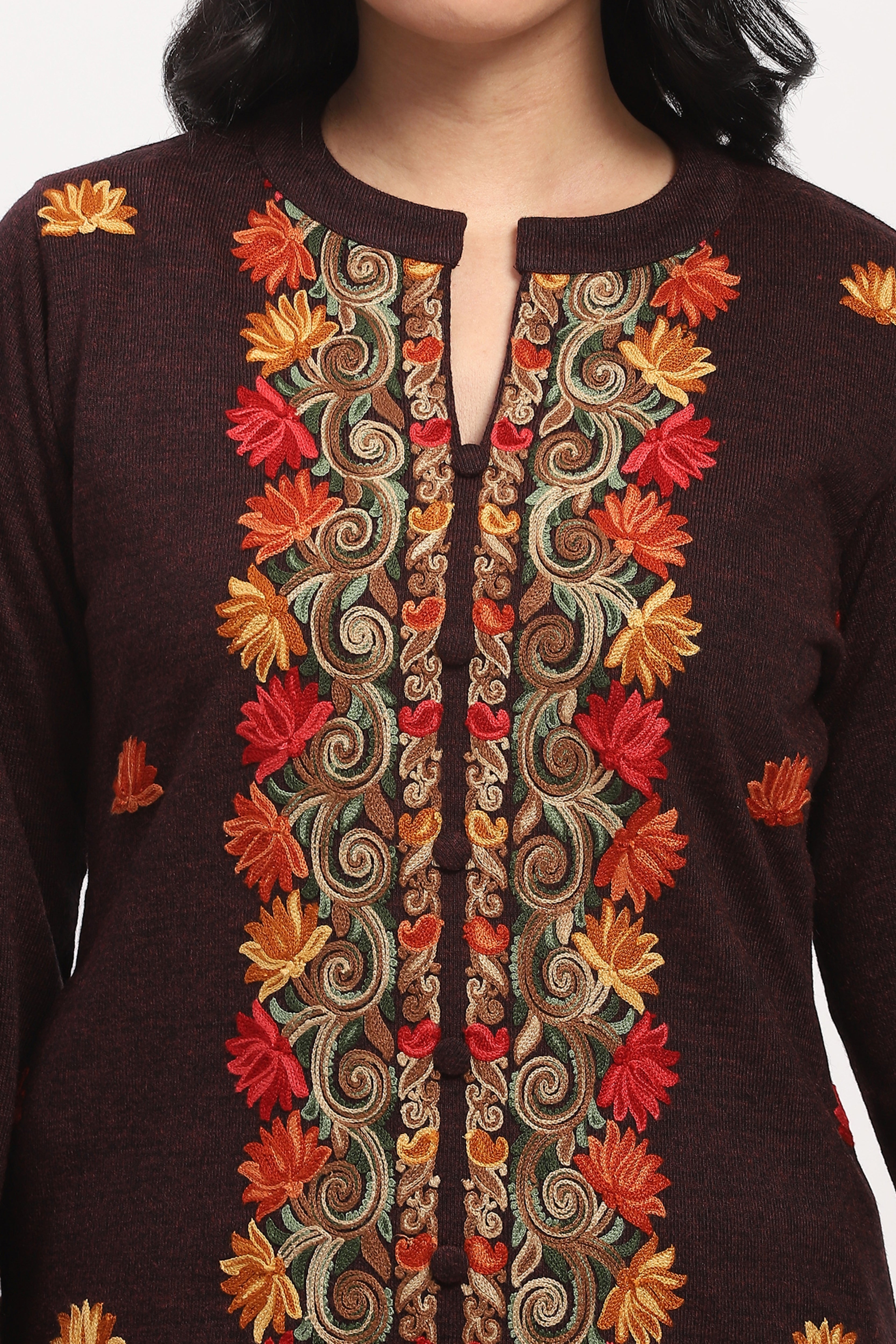 Wine Multicolor Embroidered Ethnic Set