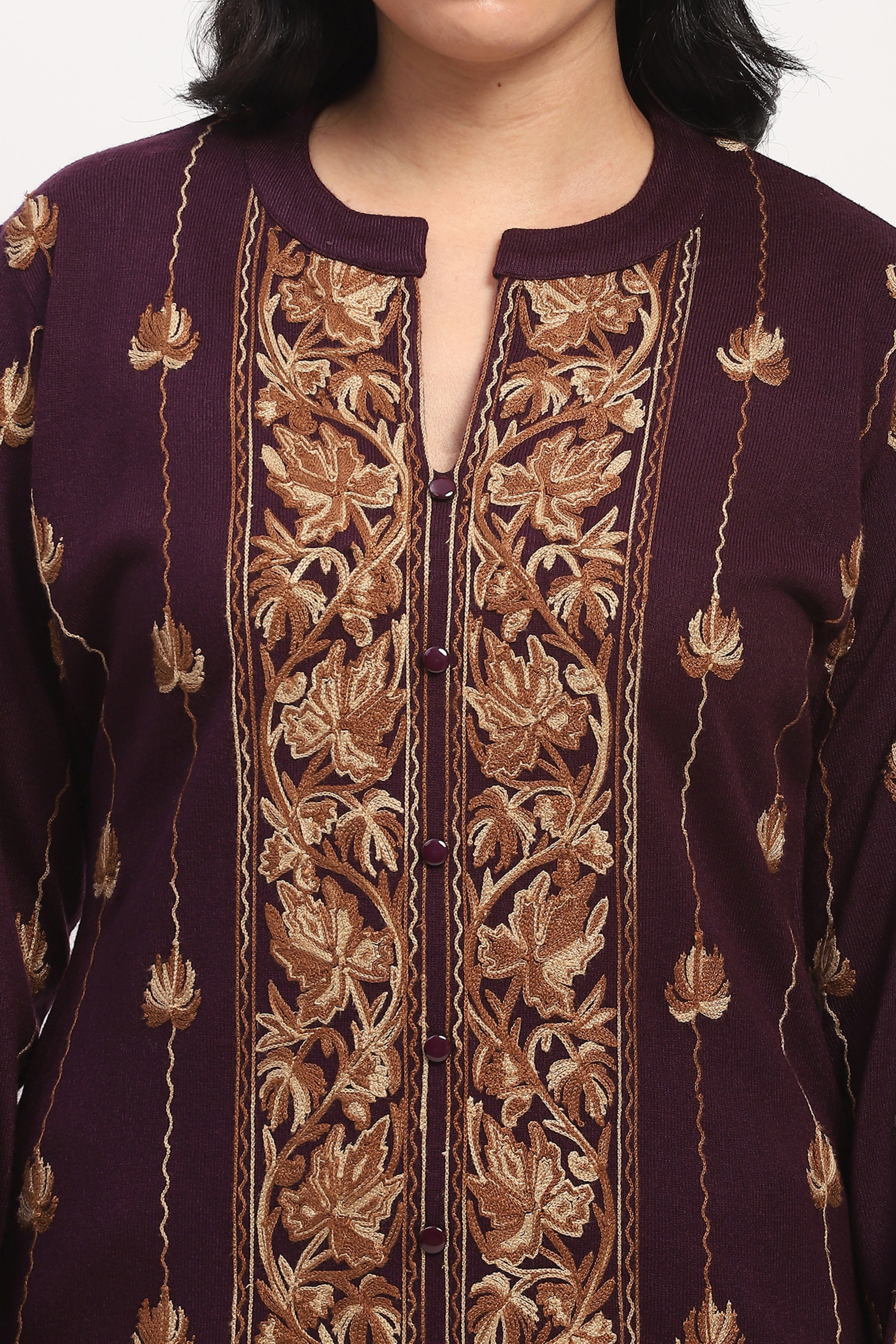 Purple Embroidered Winter Kurta Pant Set